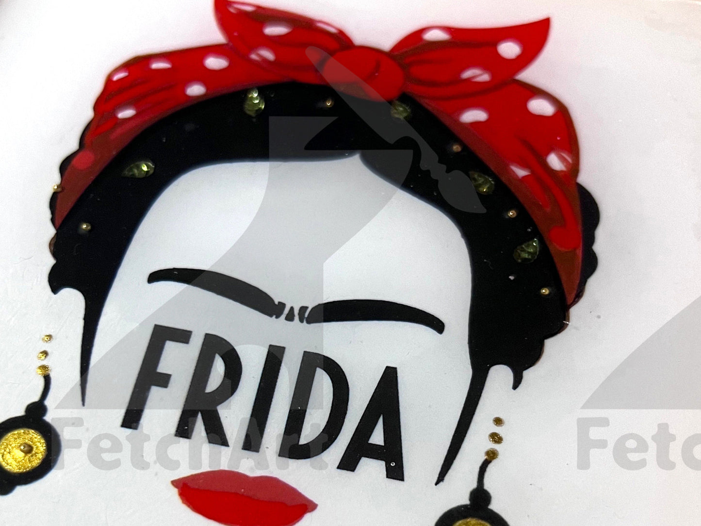 Acrylic Painting with Minimal Frida Kahlo Design. Gold Frame