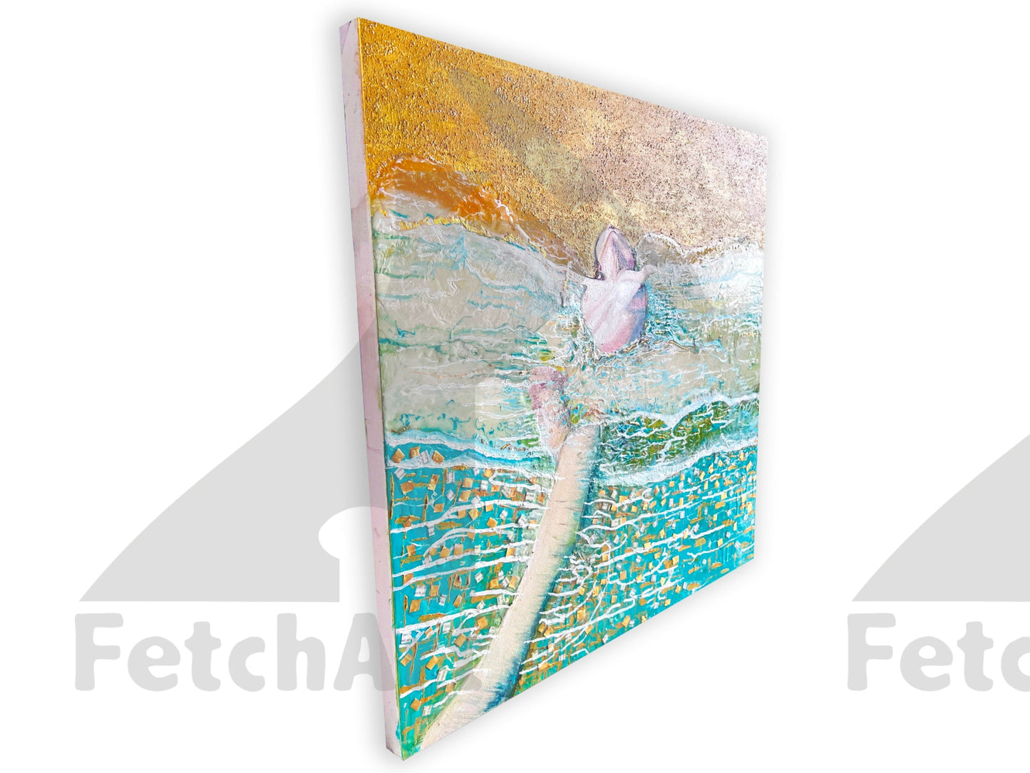 Original Painting | Ocean Beach Nudity Woman | Water Beach Summer Art | Oil Colours | Impressionist Canvas | Mixed Medium | Resin Fetch Art