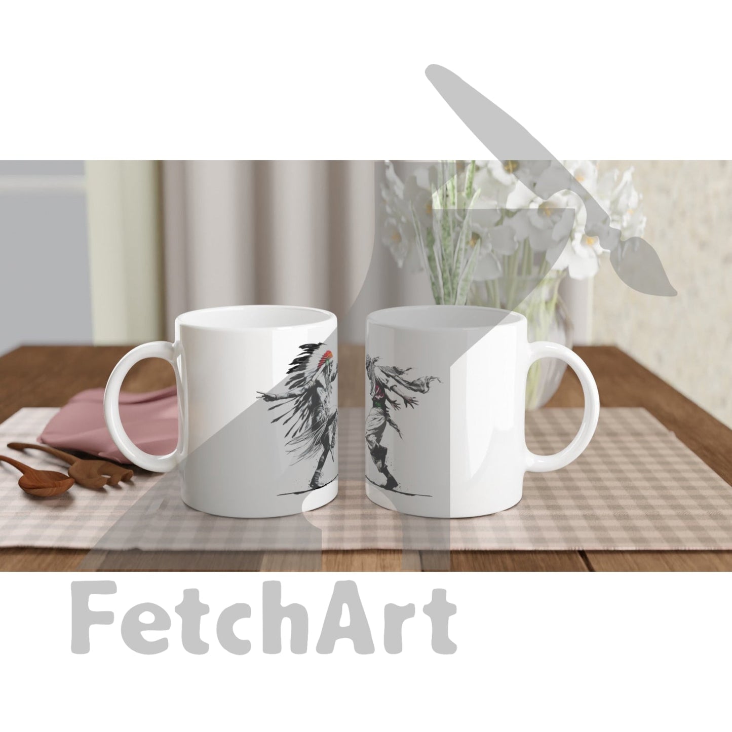 White 11oz Ceramic Mug-Freedom Dance - Fetch Art