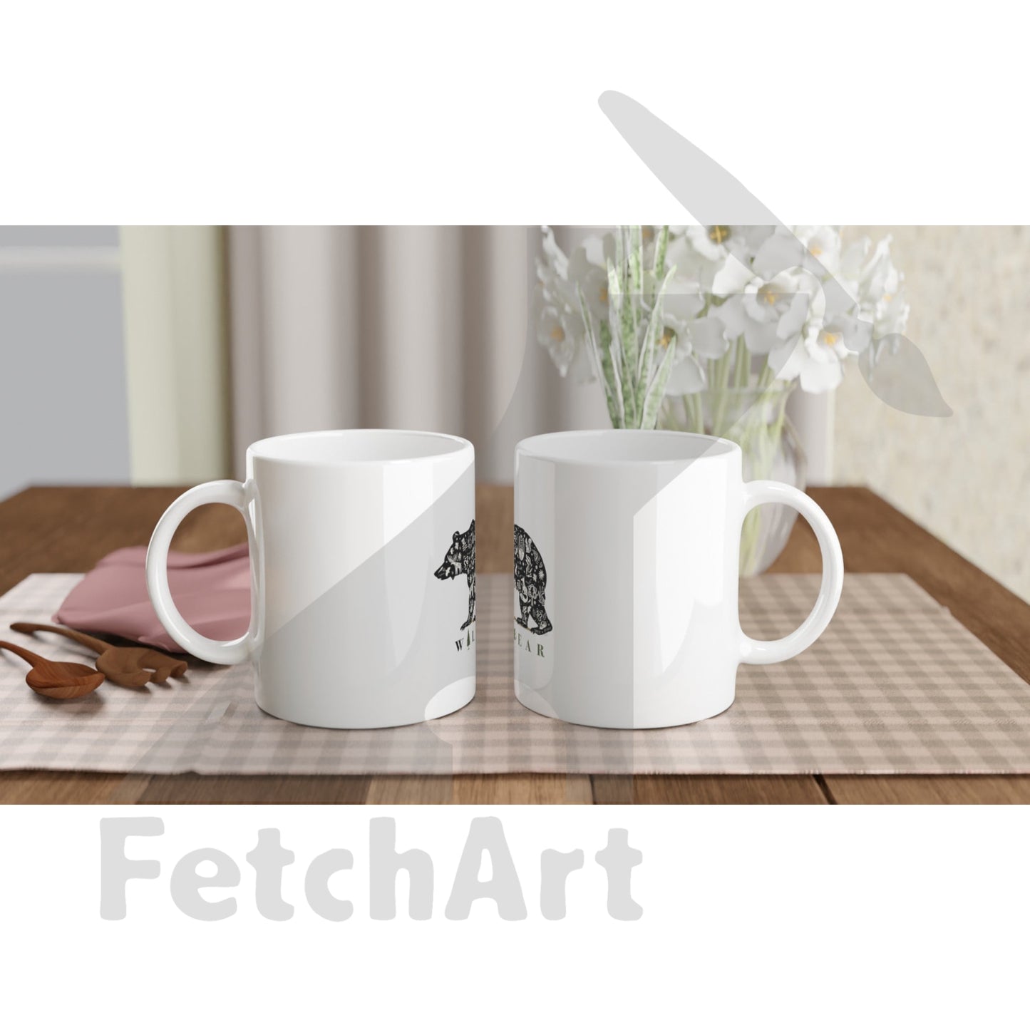 White 11oz Ceramic Mug-Wild Bear - Fetch Art