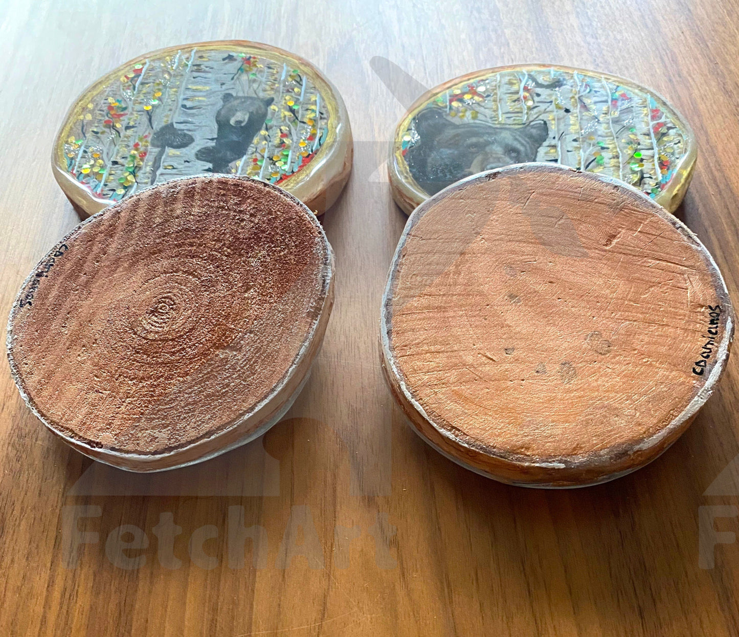 Back of Round. Birch Coasters