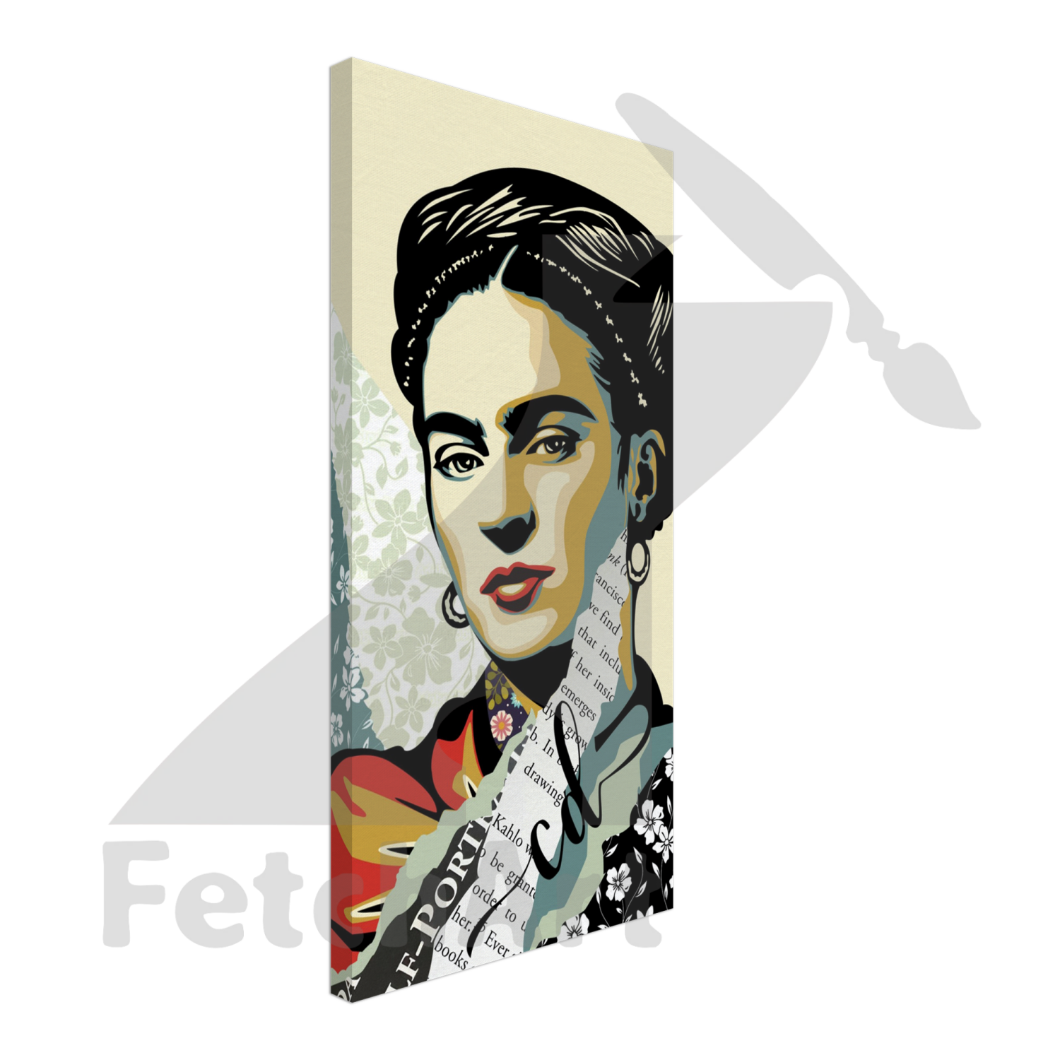 Canvas-Viva La Frida-Portrait-Collage Style - Fetch Art