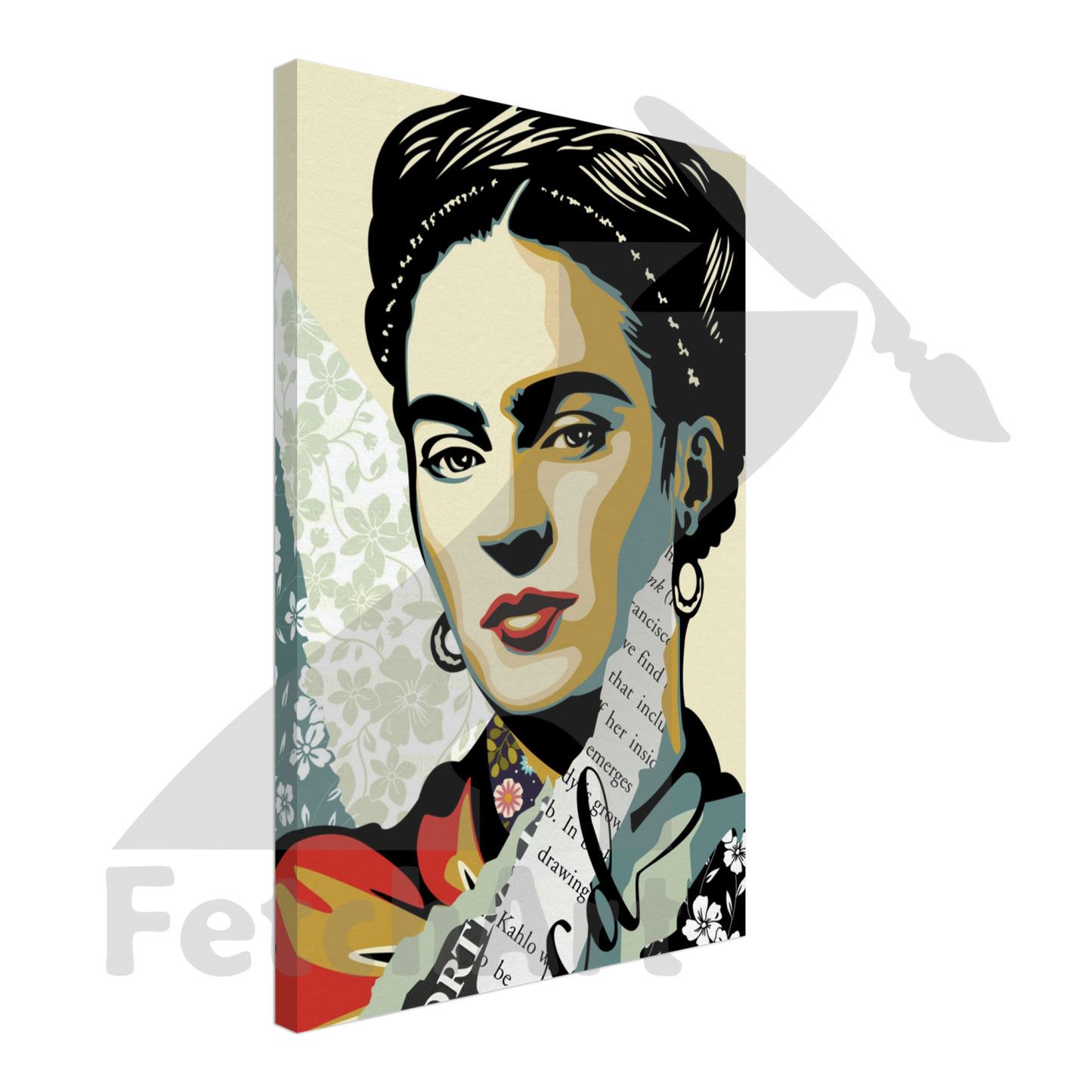 Canvas-Viva La Frida-Portrait-Collage Style - Fetch Art