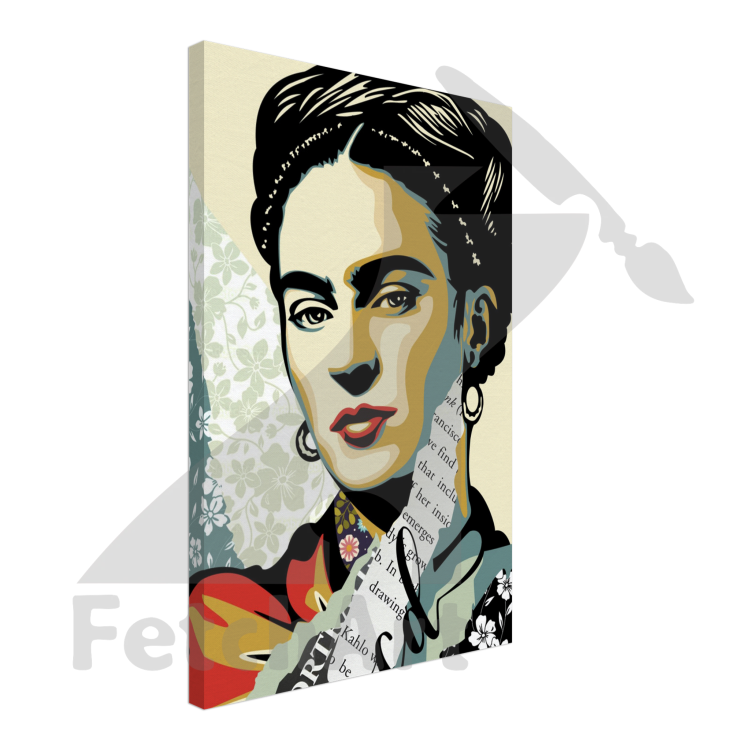 Canvas-Viva La Frida-Portrait-Collage Style - Fetch Art