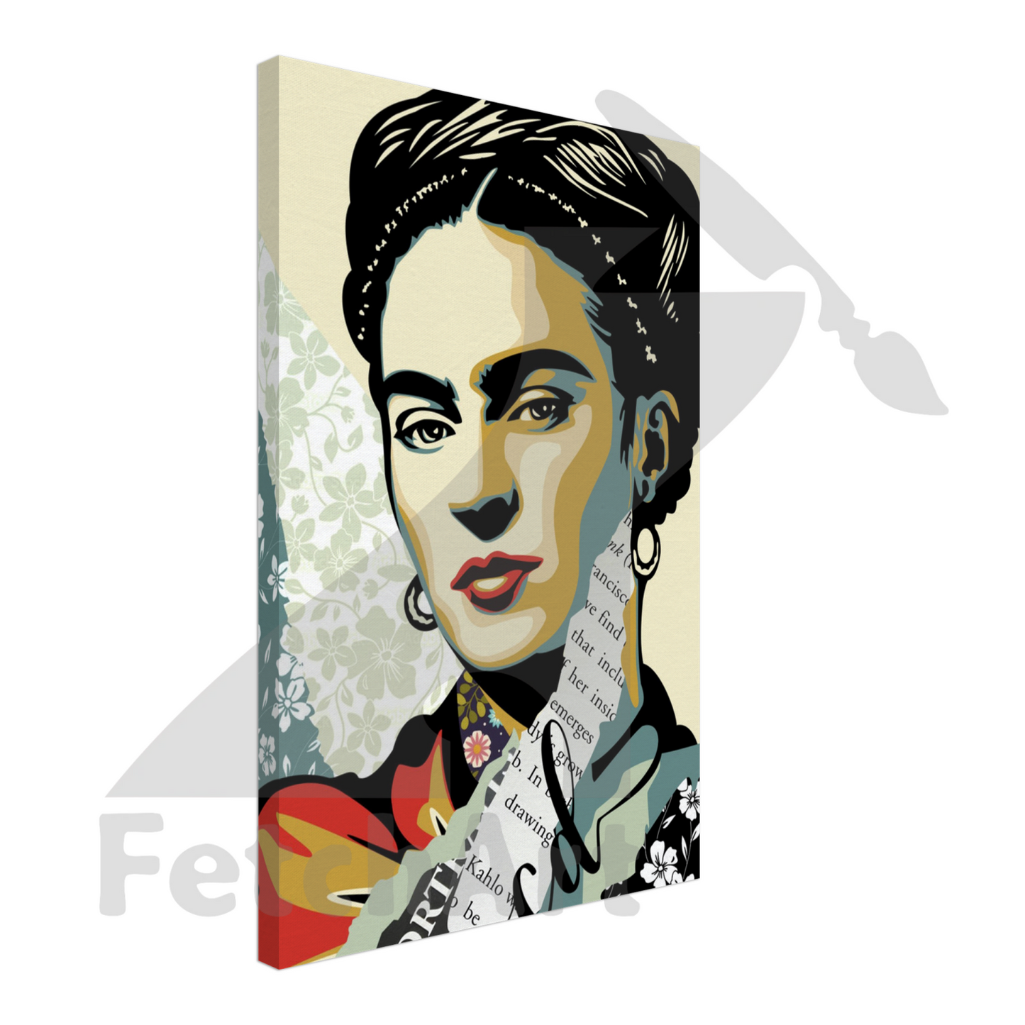 Canvas-Viva La Frida-Portrait-Collage Style - Fetch Art