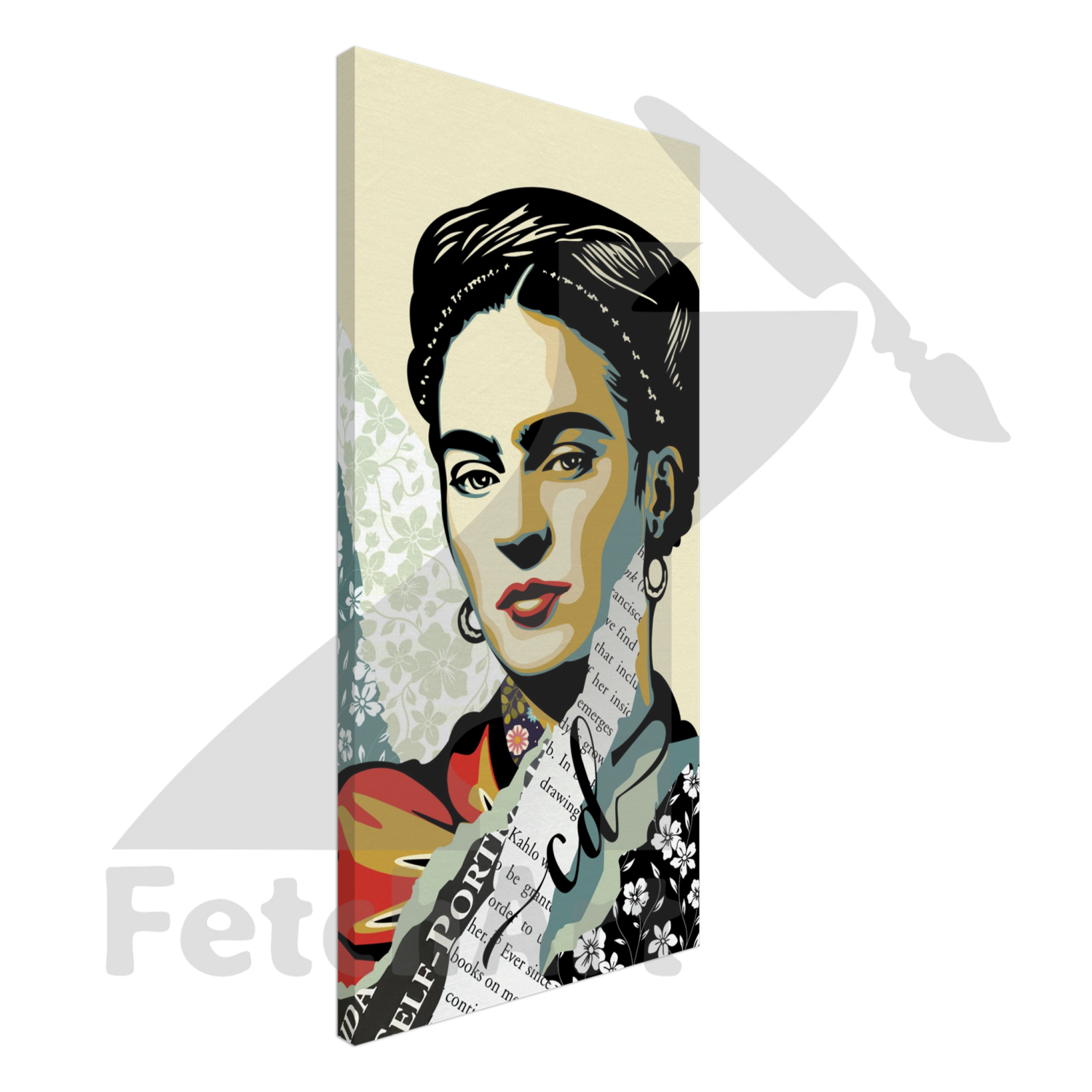 Canvas-Viva La Frida-Portrait-Collage Style - Fetch Art