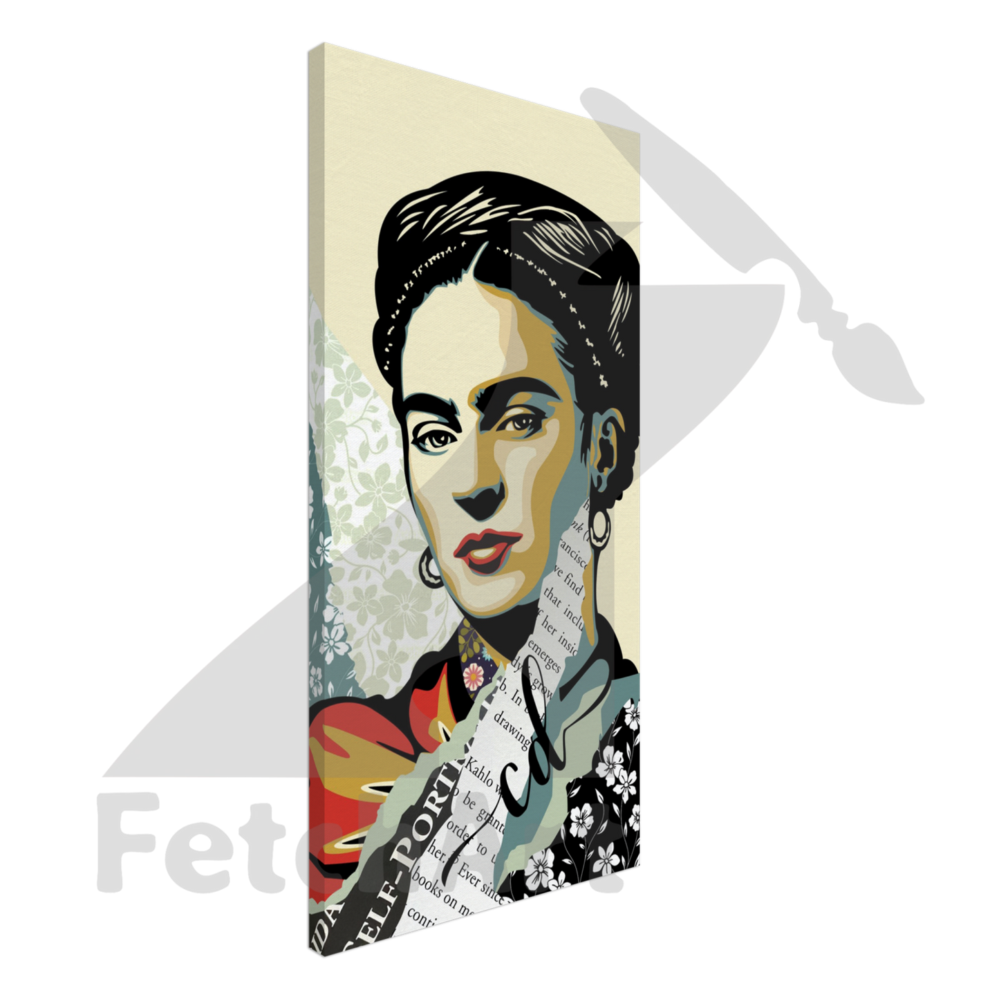 Canvas-Viva La Frida-Portrait-Collage Style - Fetch Art