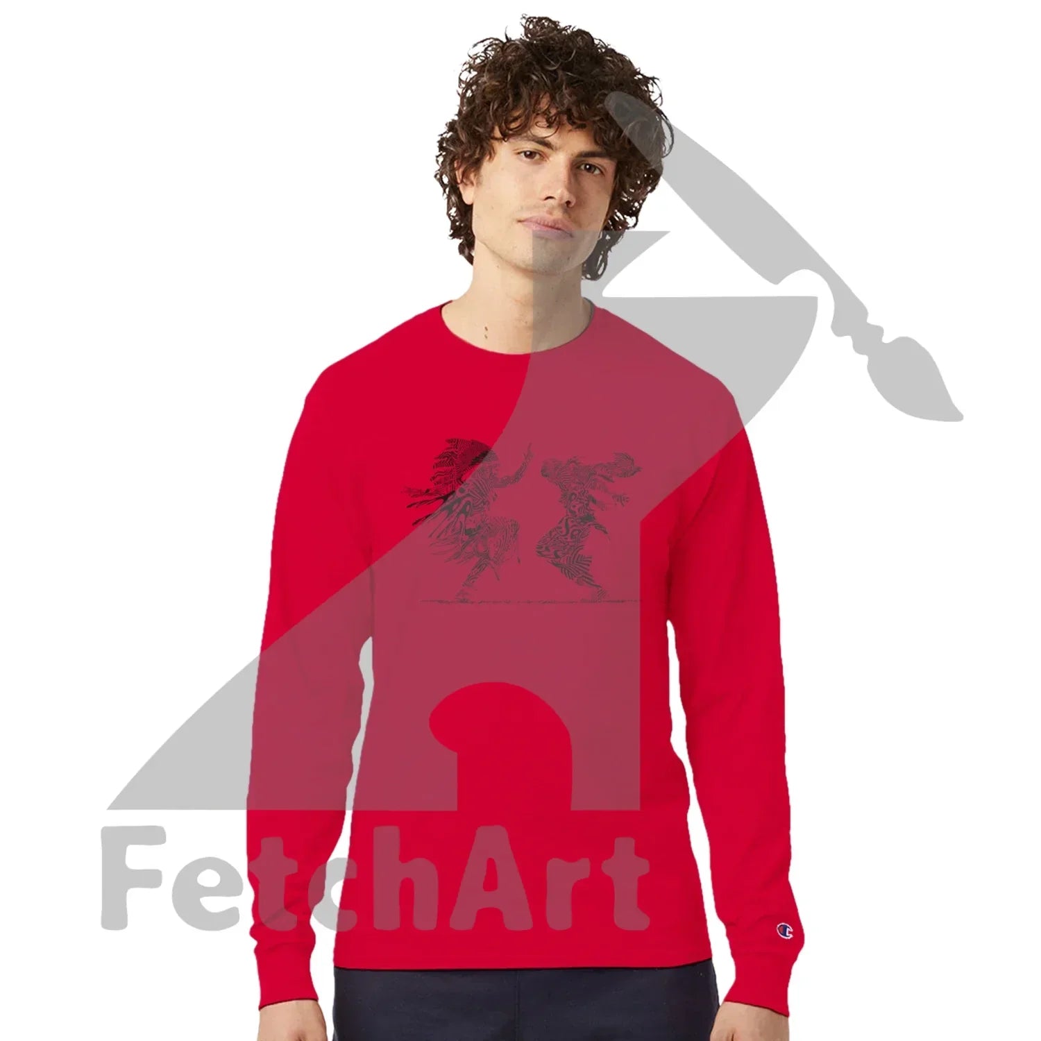 Close-up of Op Art Freedom Dance design on Champion CC8C shirt