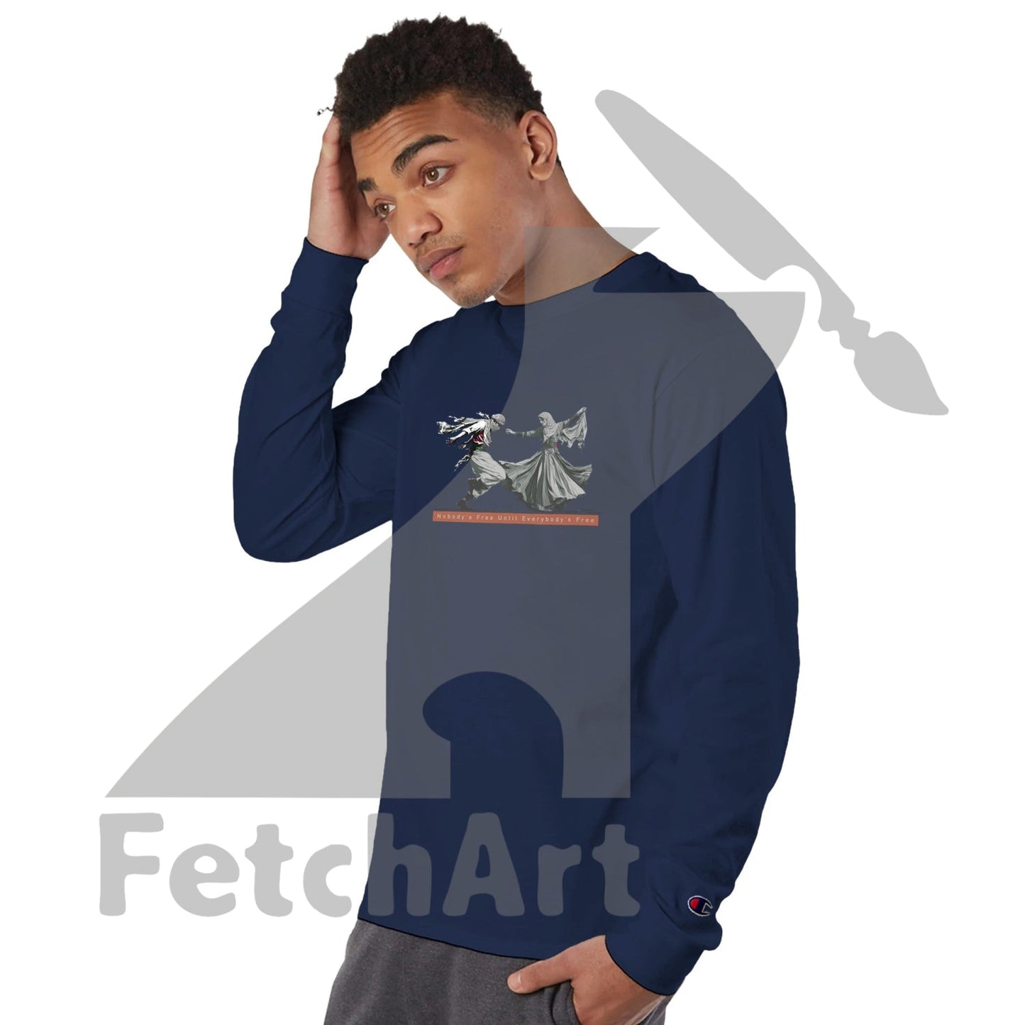 Champion CC8C men’s long‑sleeve Palestinian Freedom Dance wearable art