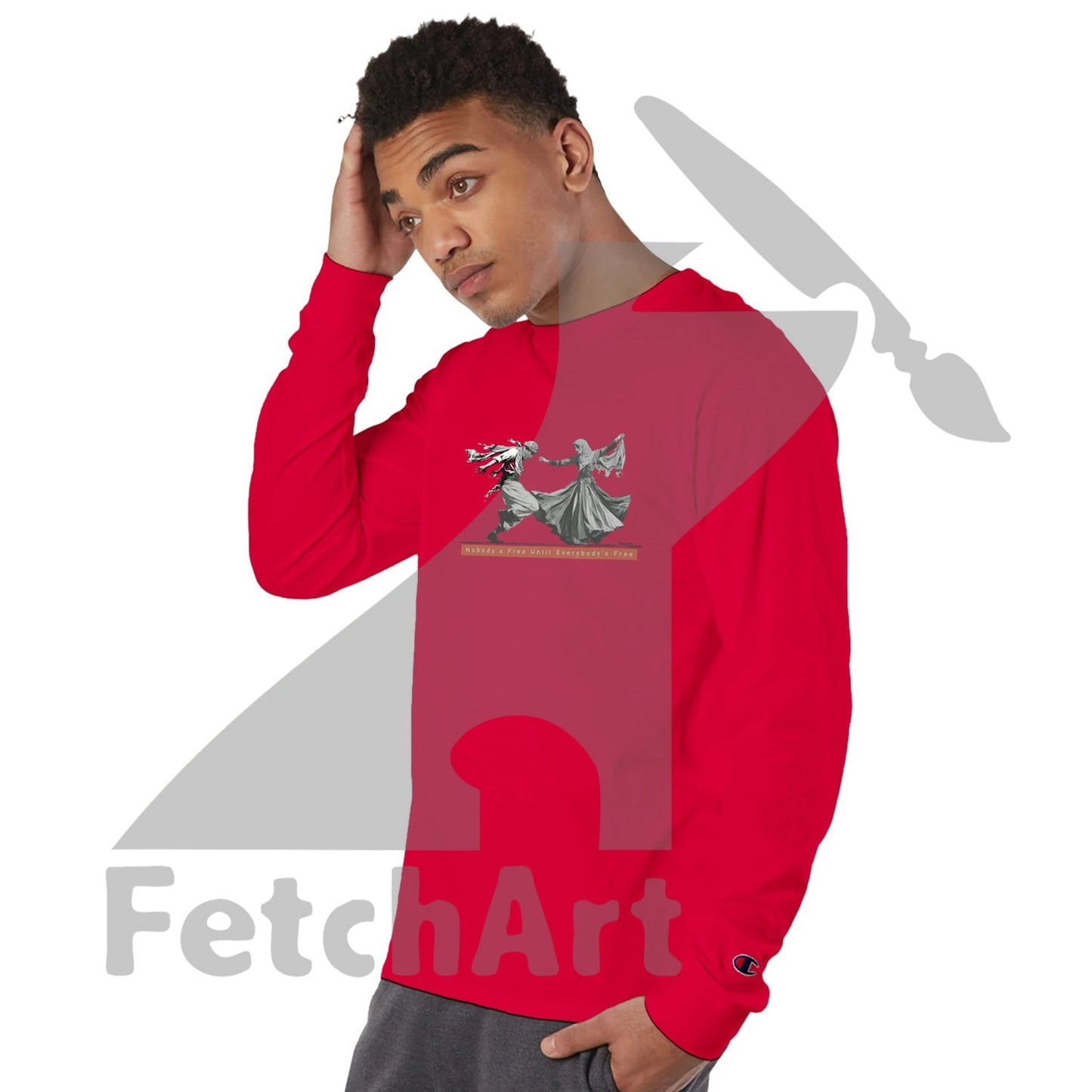 Champion CC8C men’s long‑sleeve Palestinian Freedom Dance wearable art