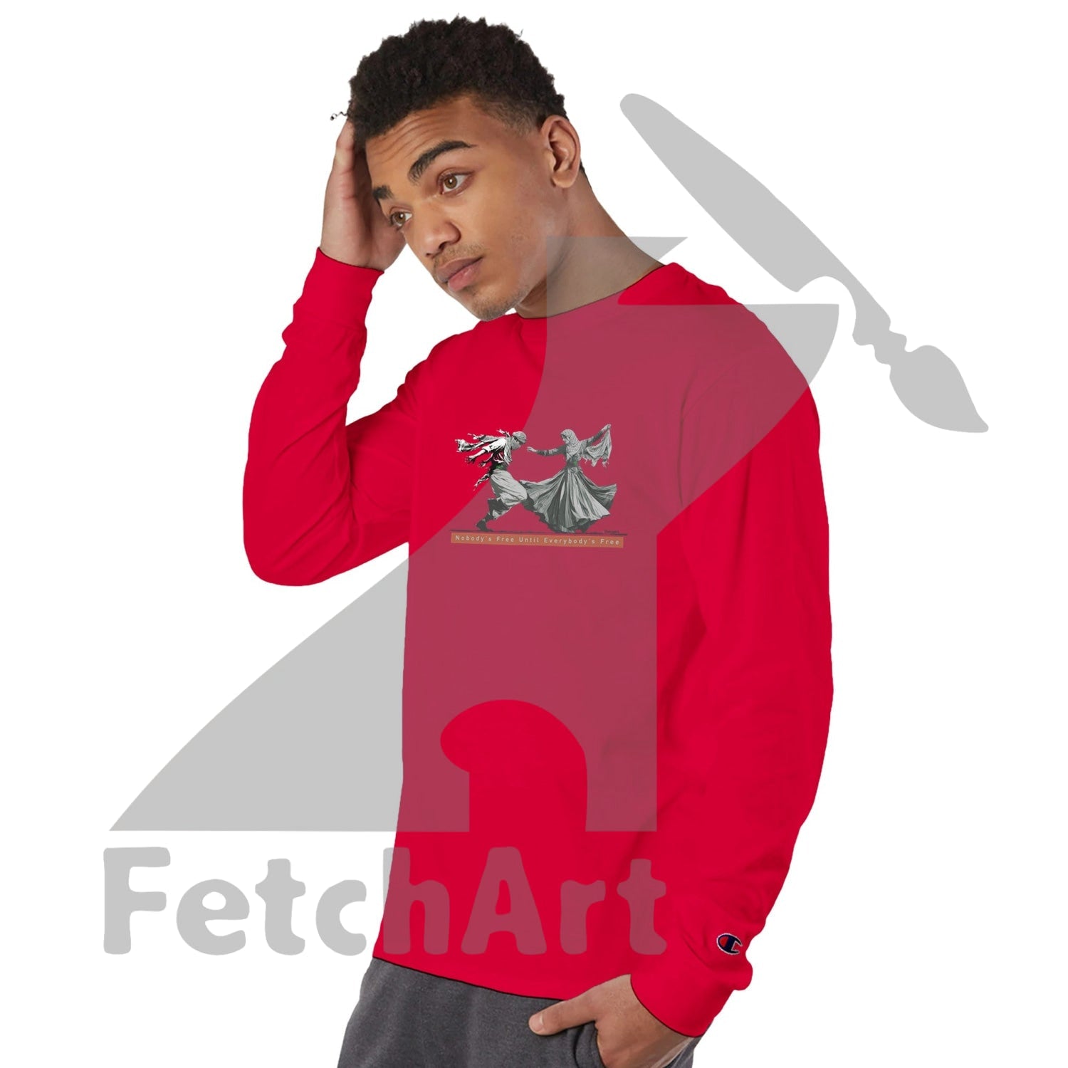 Champion CC8C men’s long‑sleeve Palestinian Freedom Dance wearable art