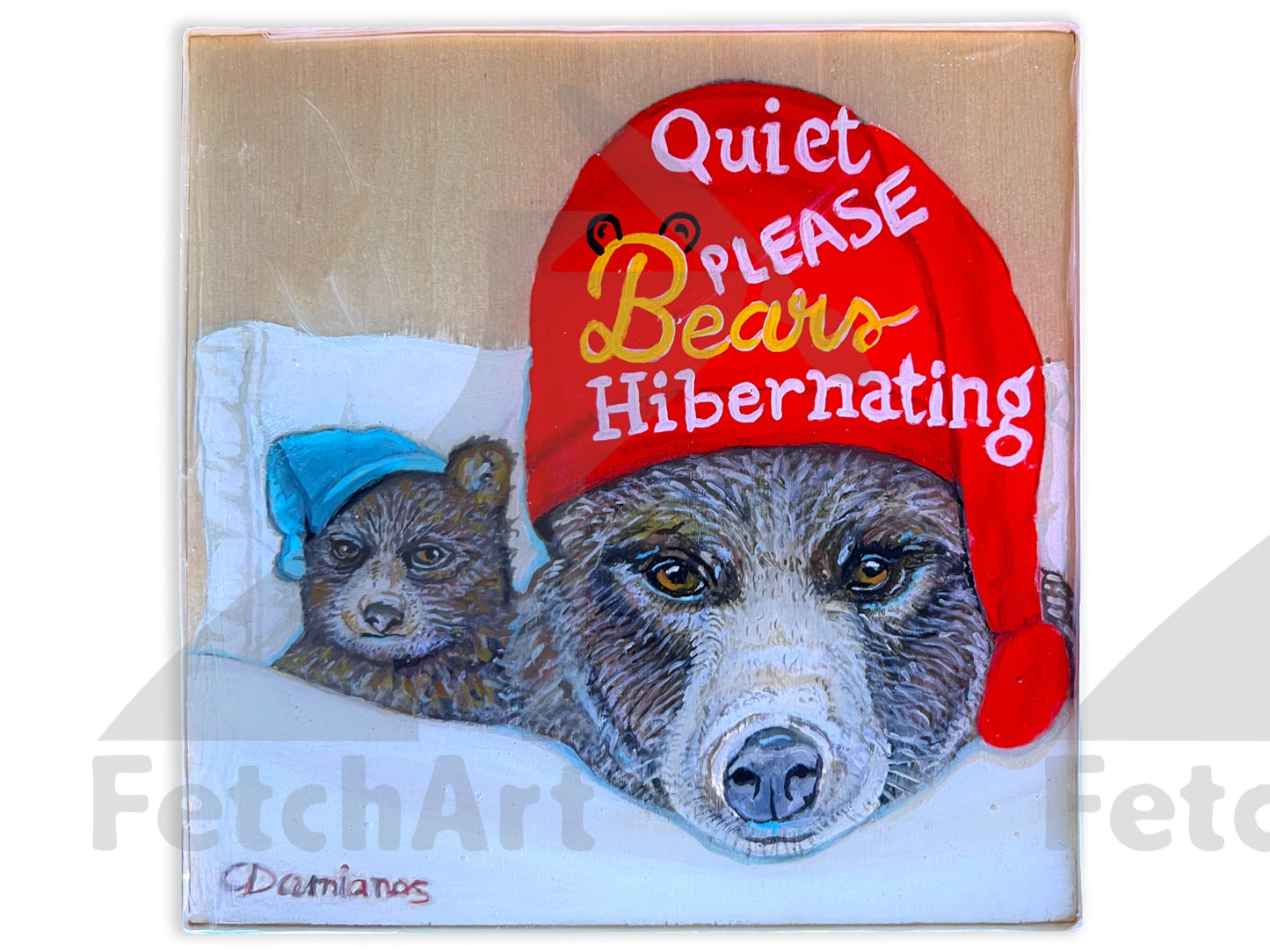 Original Bear Acrylic Paintings on Wood: Whimsical Animal Portraits - Charming Home Decor
