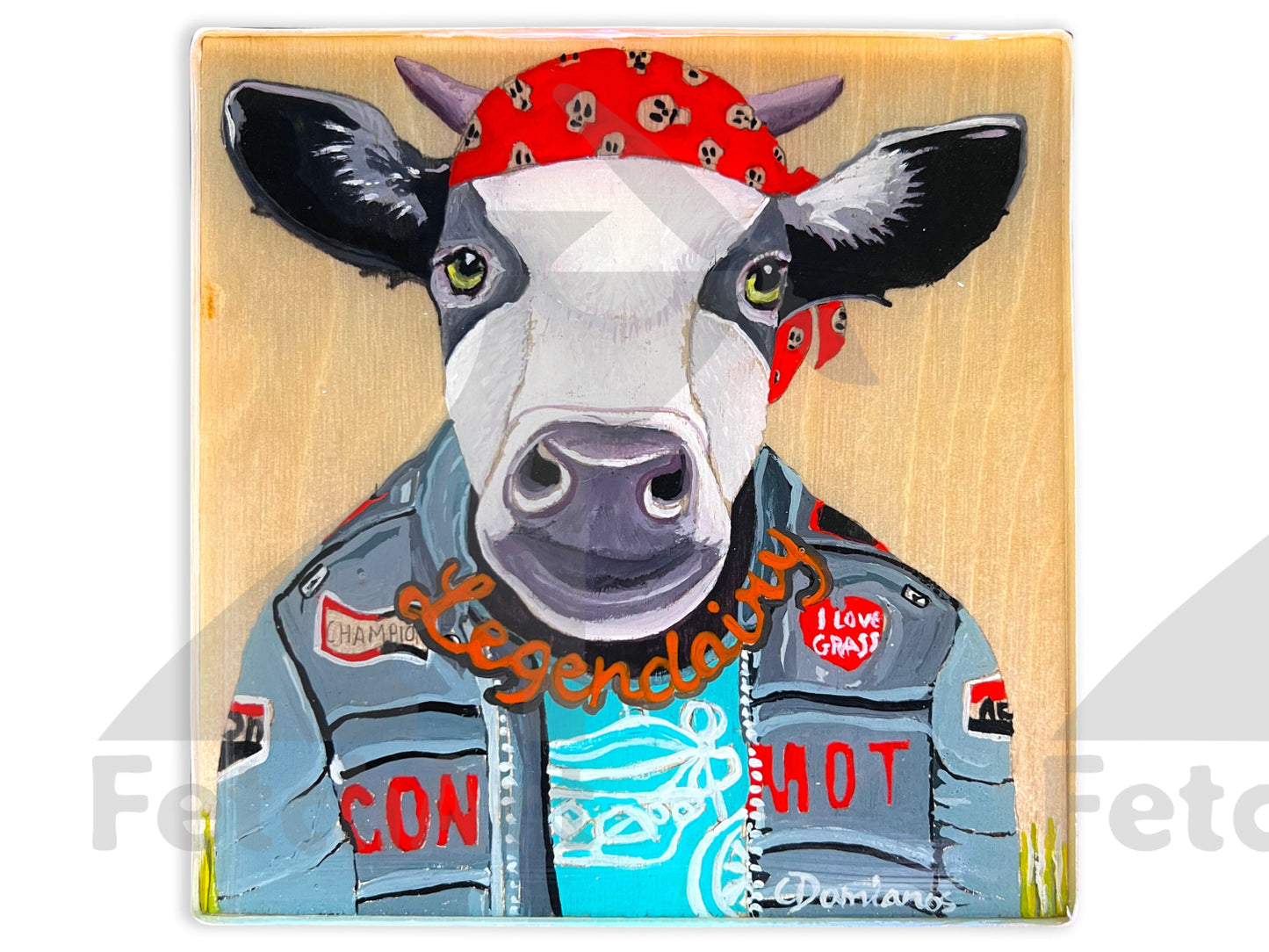 Original Cow Acrylic Paintings on Wood: Whimsical Animal Portraits - Charming Home Decor