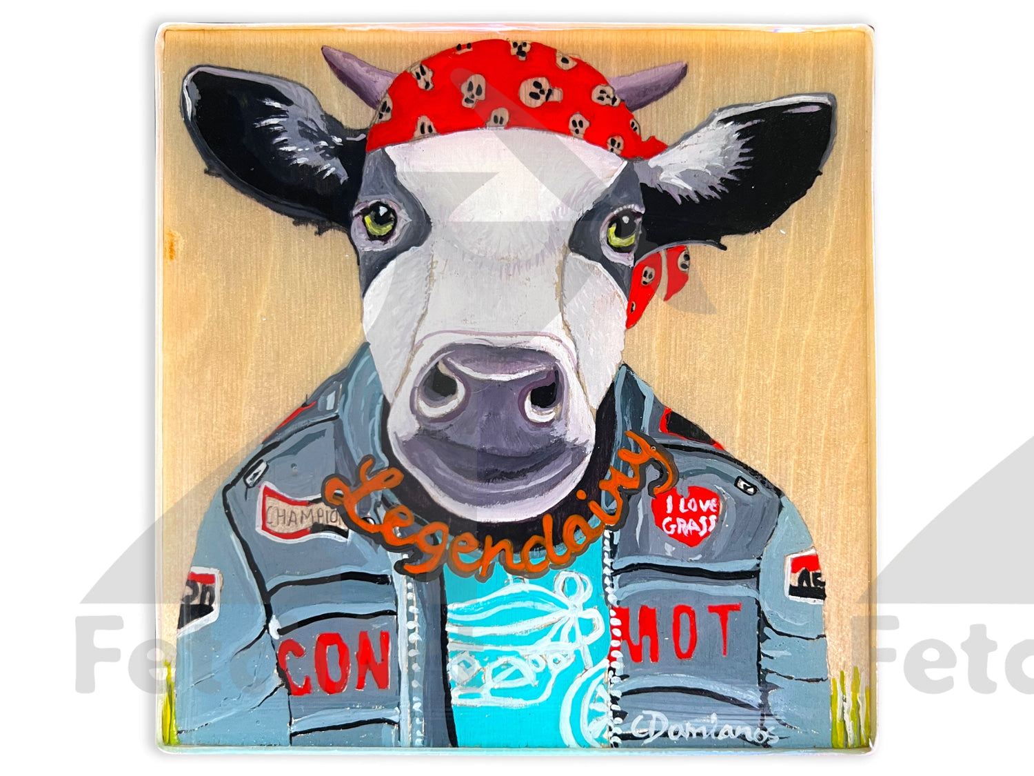 Original Cow Acrylic Paintings on Wood: Whimsical Animal Portraits - Charming Home Decor
