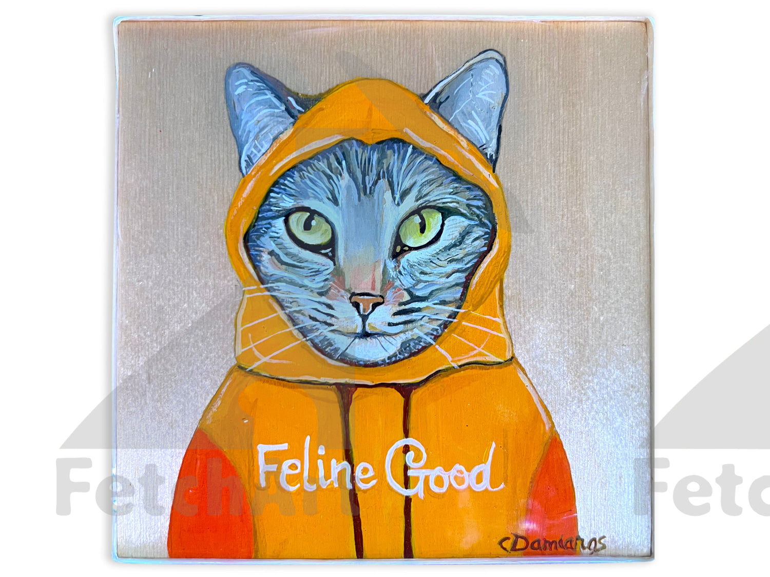 Original Cat Acrylic Paintings on Wood: Whimsical Animal Portraits - Charming Home Decor