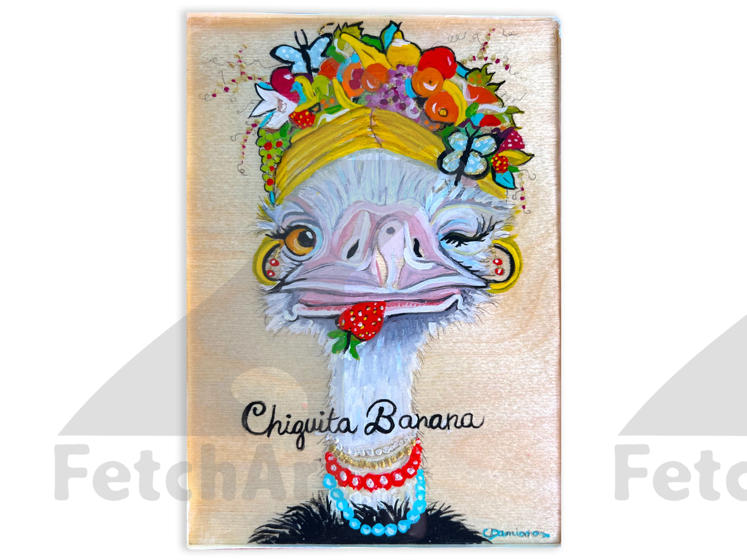 Original Ostrich Acrylic Paintings on Wood: Whimsical Animal Portraits - Charming Home Decor