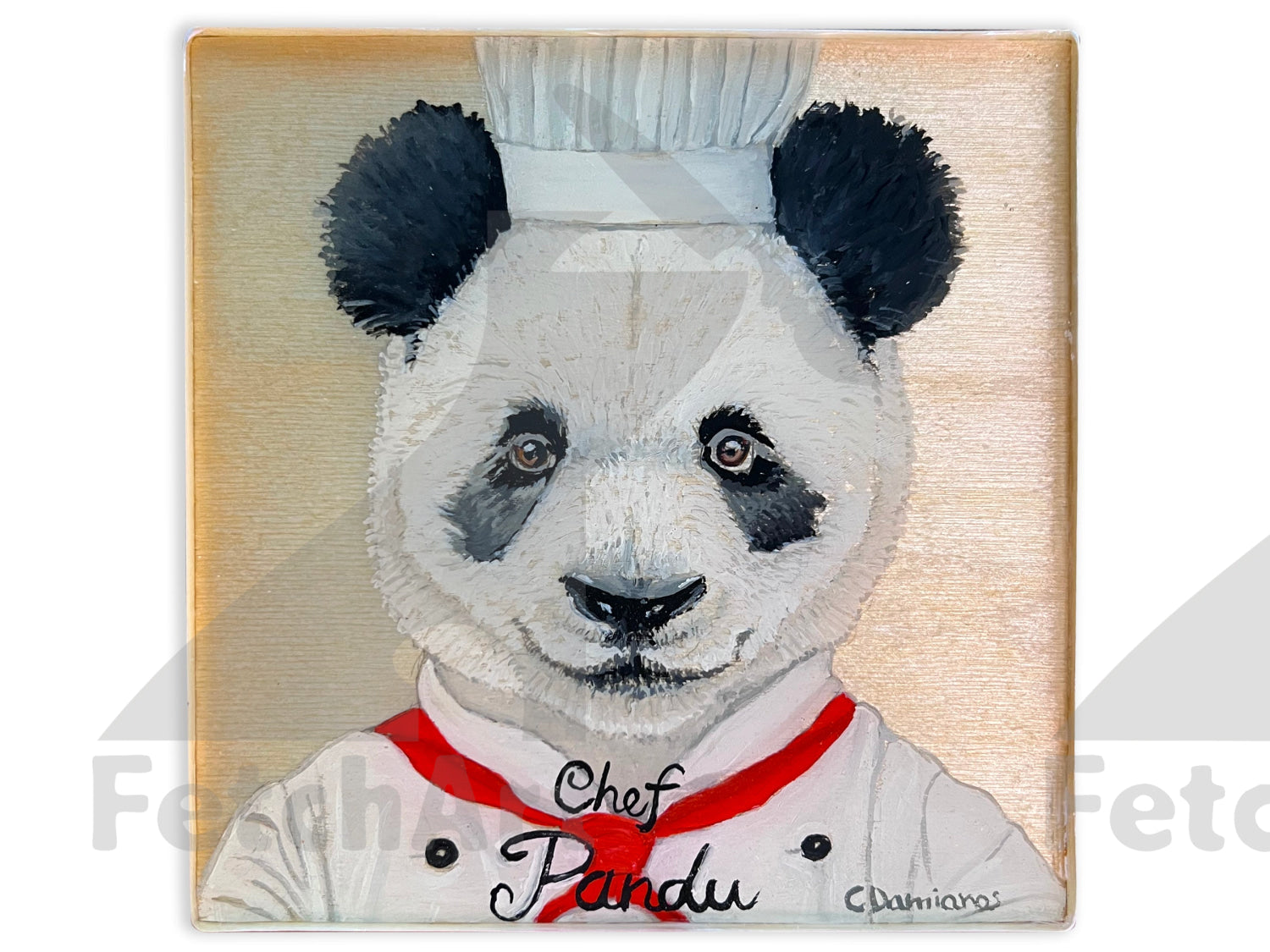 Original Panda Acrylic Paintings on Wood: Whimsical Animal Portraits - Charming Home Decor