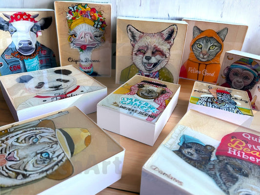 Original Animal Acrylic Paintings on Wood: Charming Animals as Humans - Ideal Home Decor