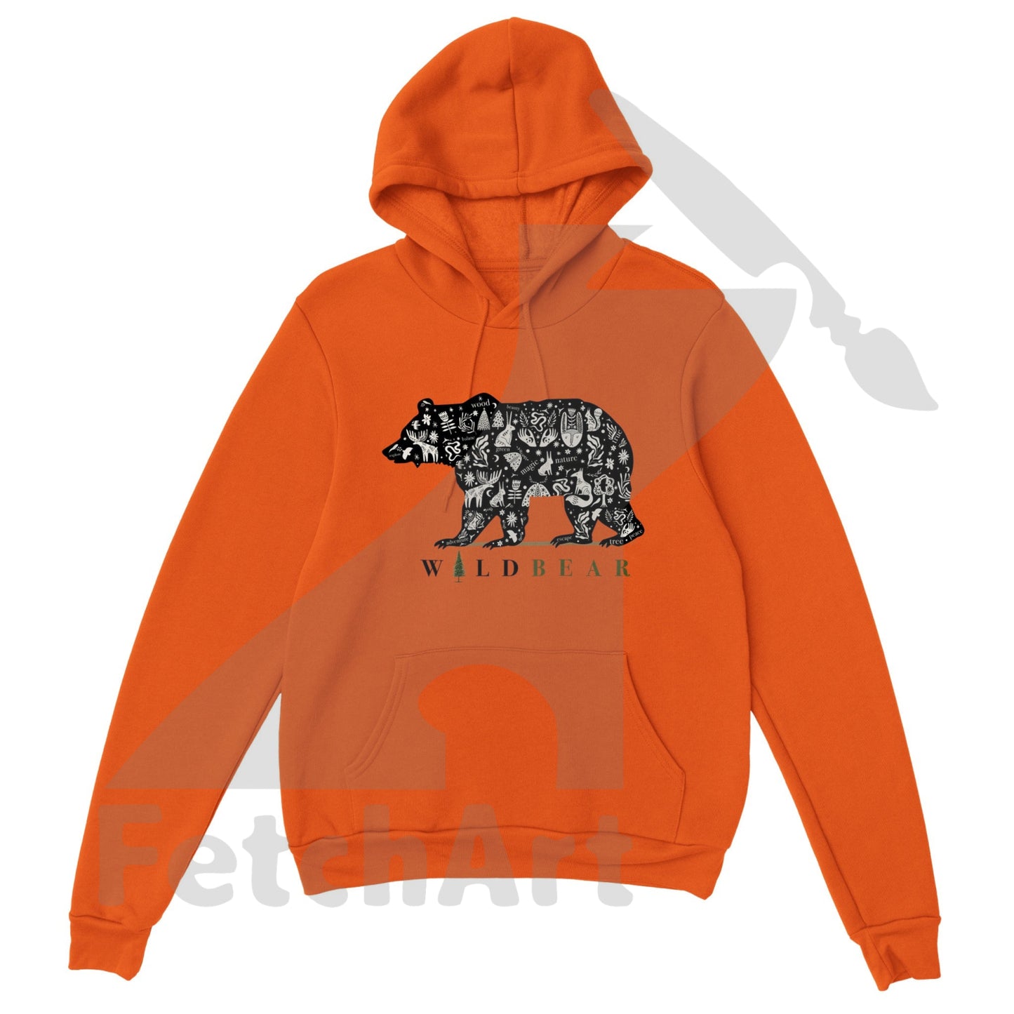 Classic Orange Unisex  Hoodie with Bear Print