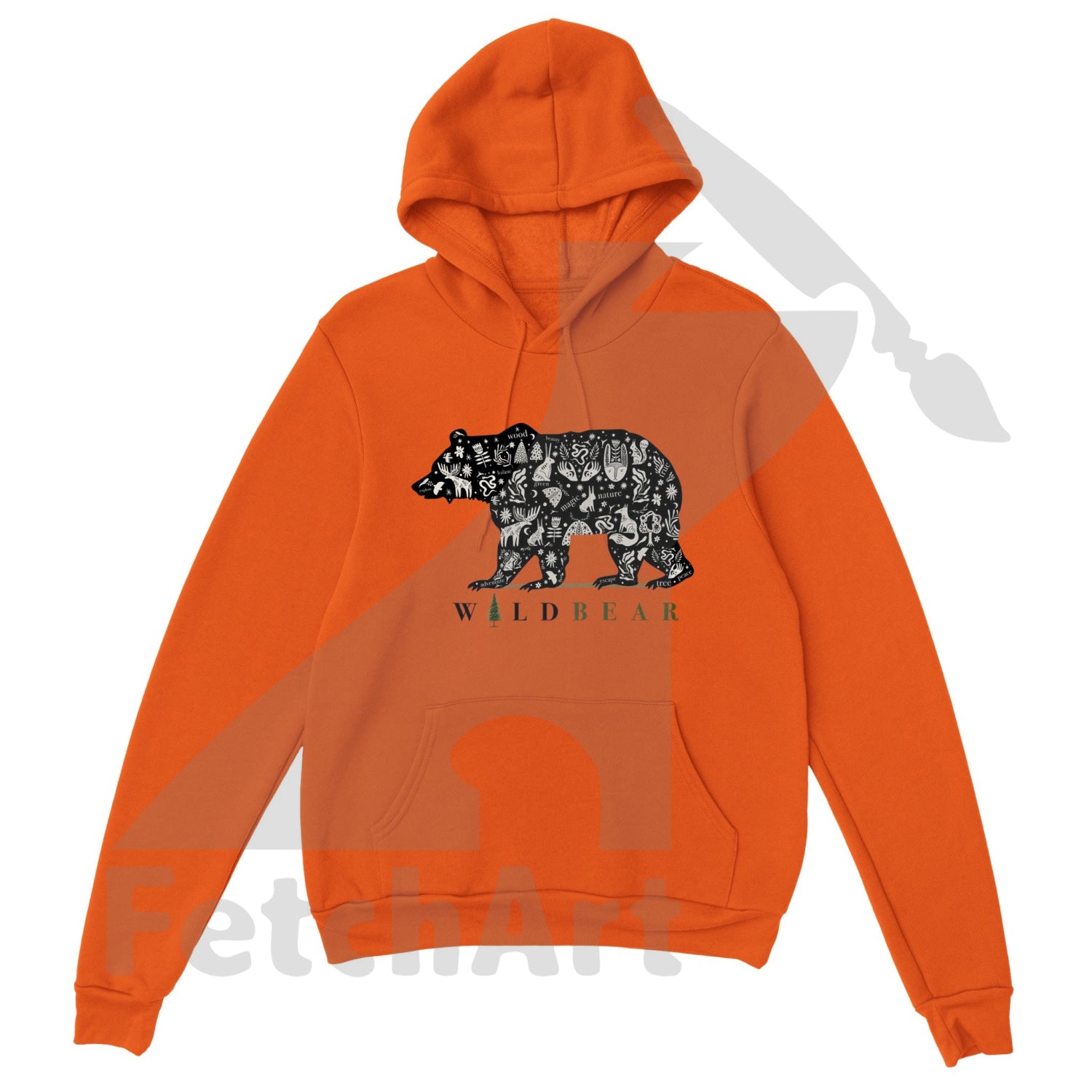 Classic Orange Unisex  Hoodie with Bear Print