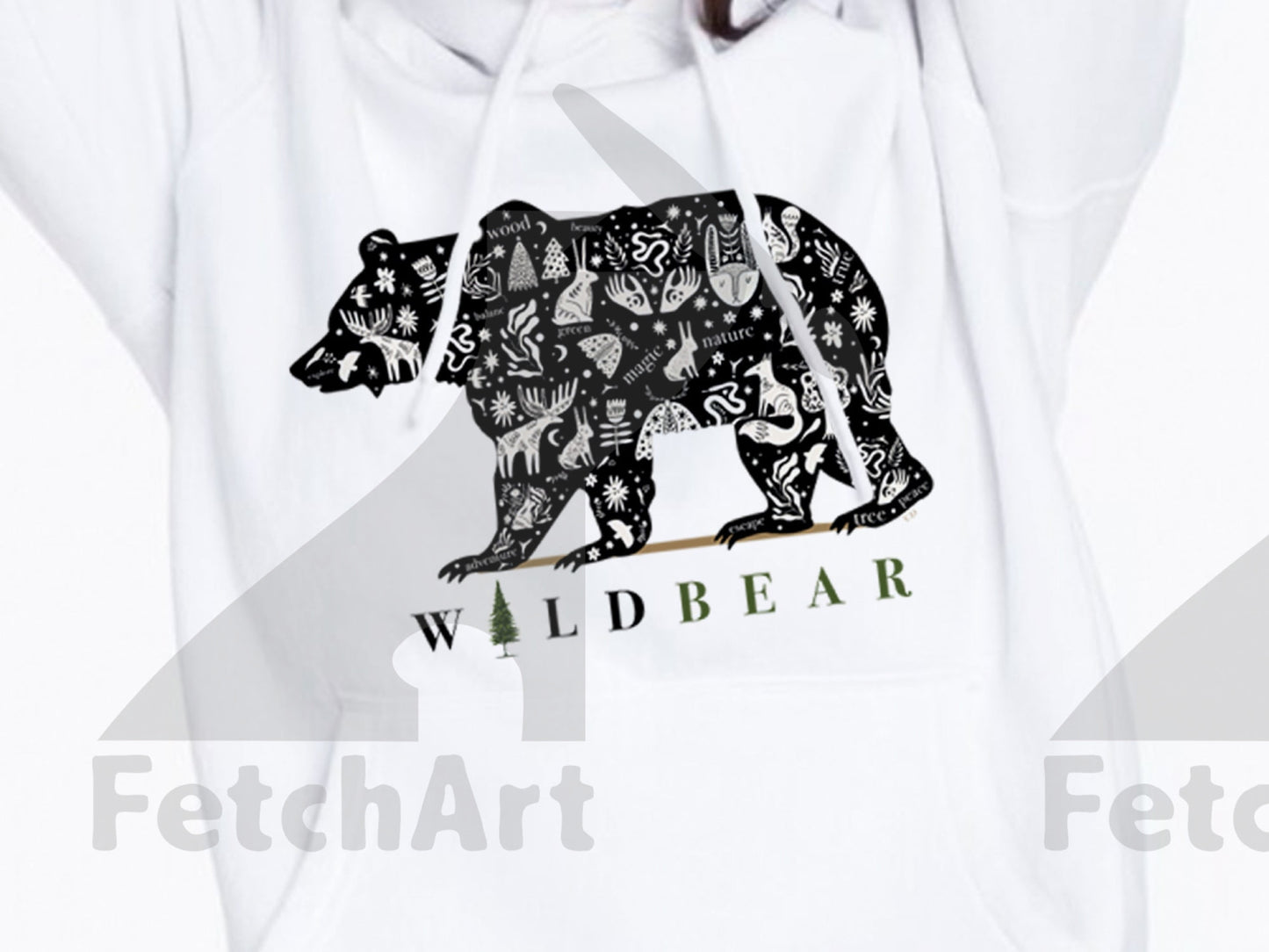 Classic White Unisex  Hoodie with Bear Print
