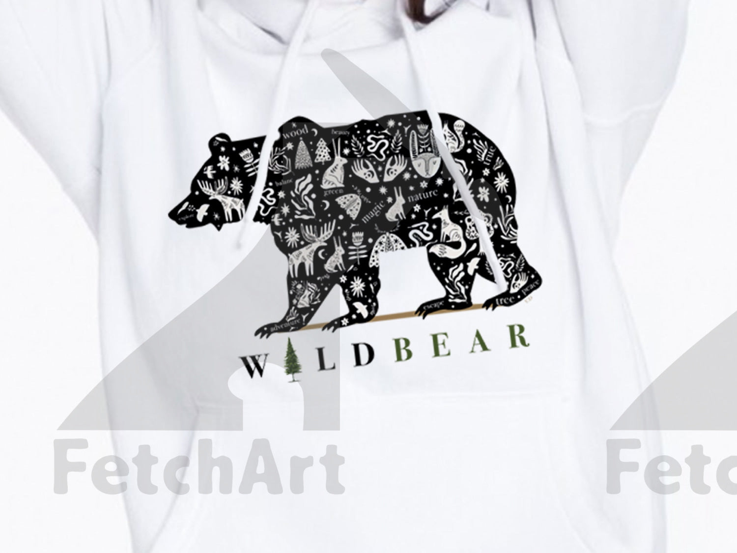 Classic White Unisex  Hoodie with Bear Print