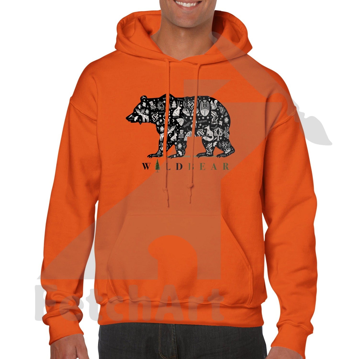 Classic Orange Unisex  Hoodie with Bear Print