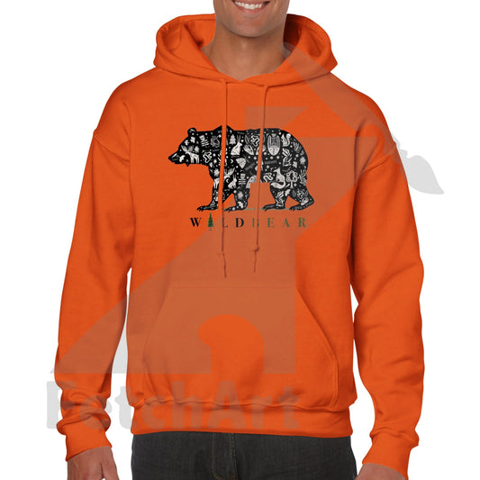 Classic Orange Unisex  Hoodie with Bear Print