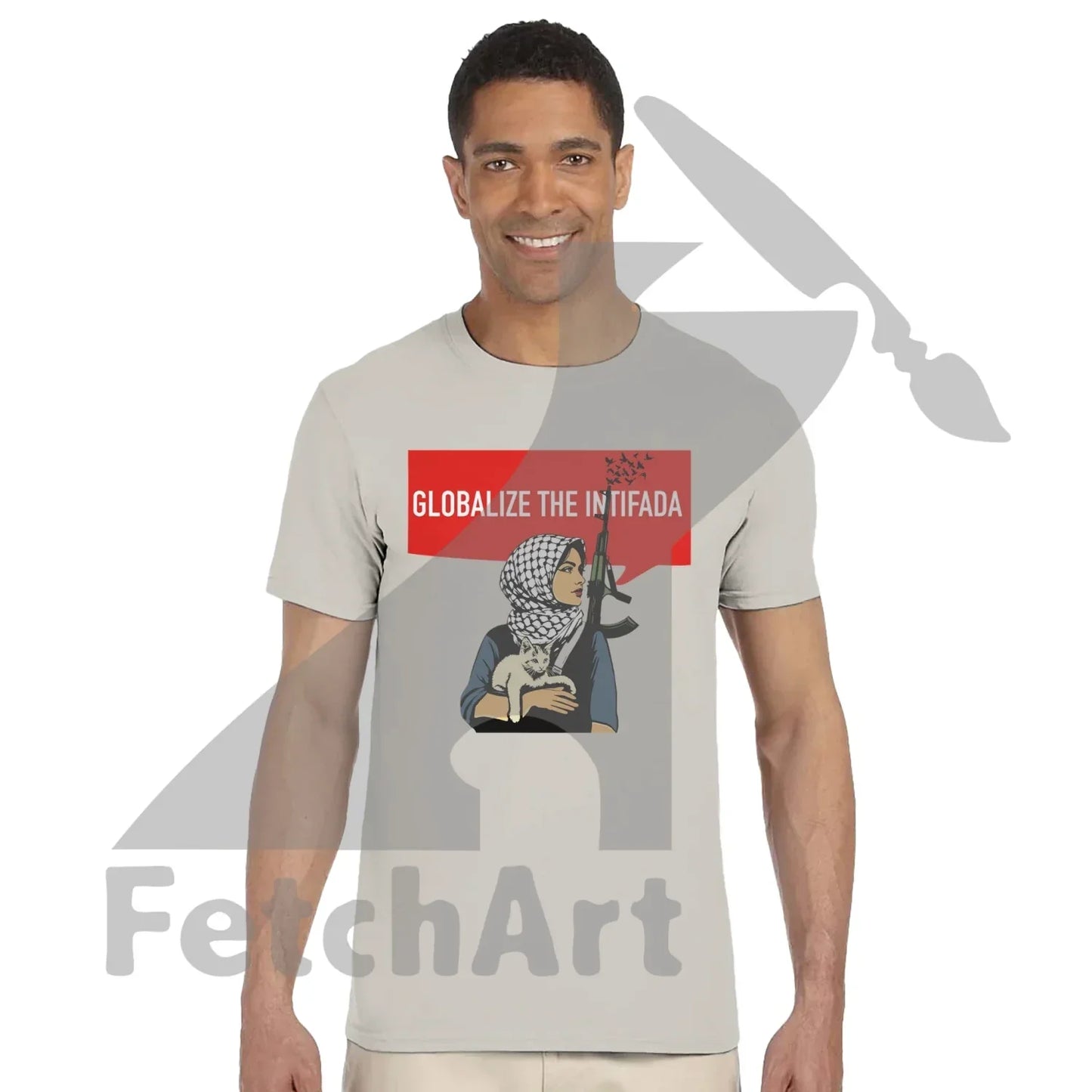 Unisex protest art t-shirt worn casually