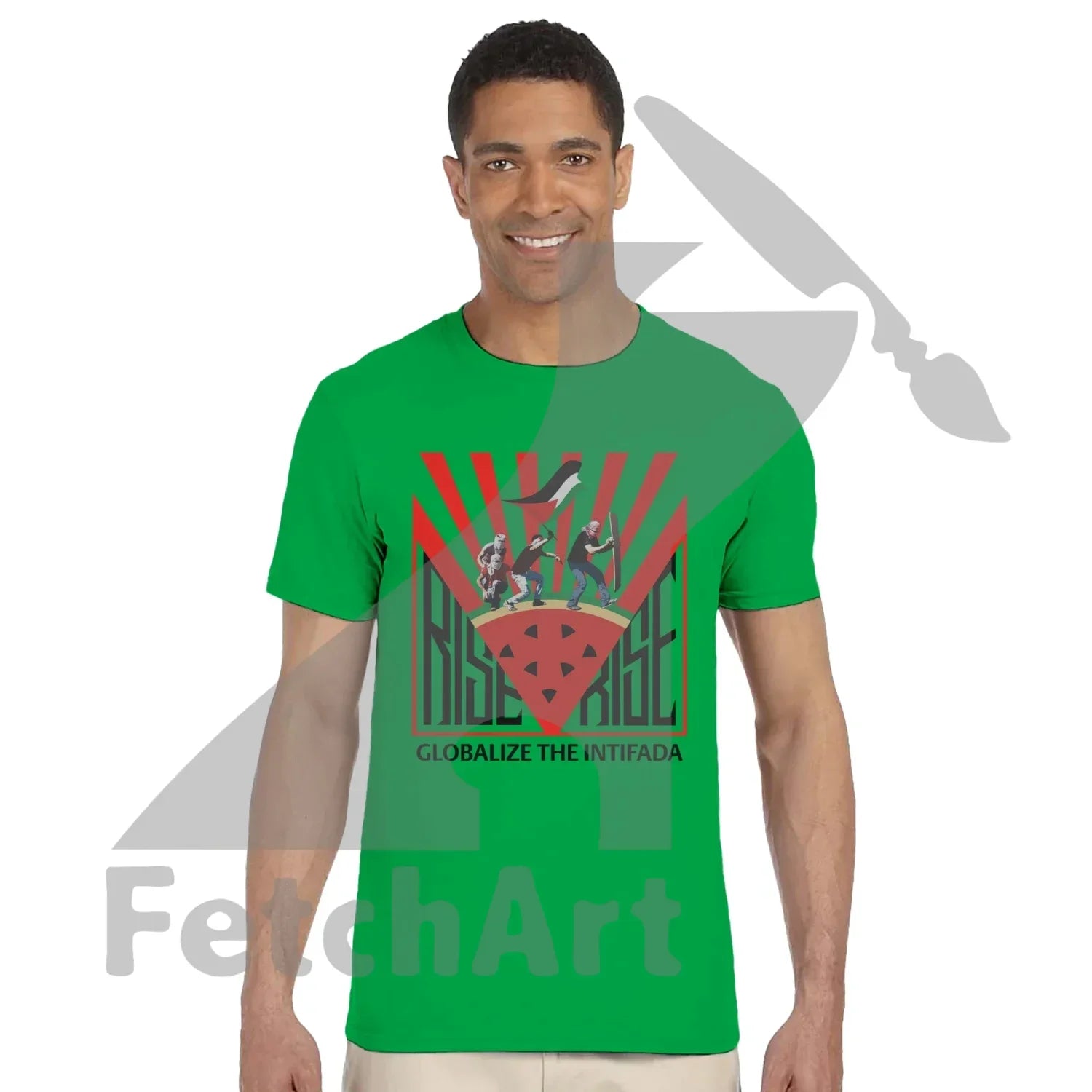 Unisex protest art t-shirt worn casually