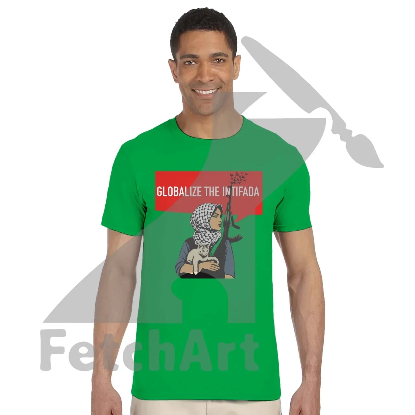 Unisex protest art t-shirt worn casually