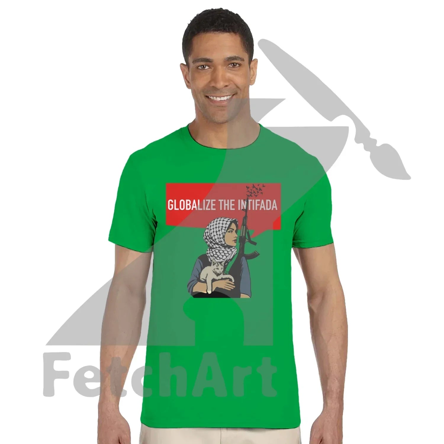 Unisex protest art t-shirt worn casually