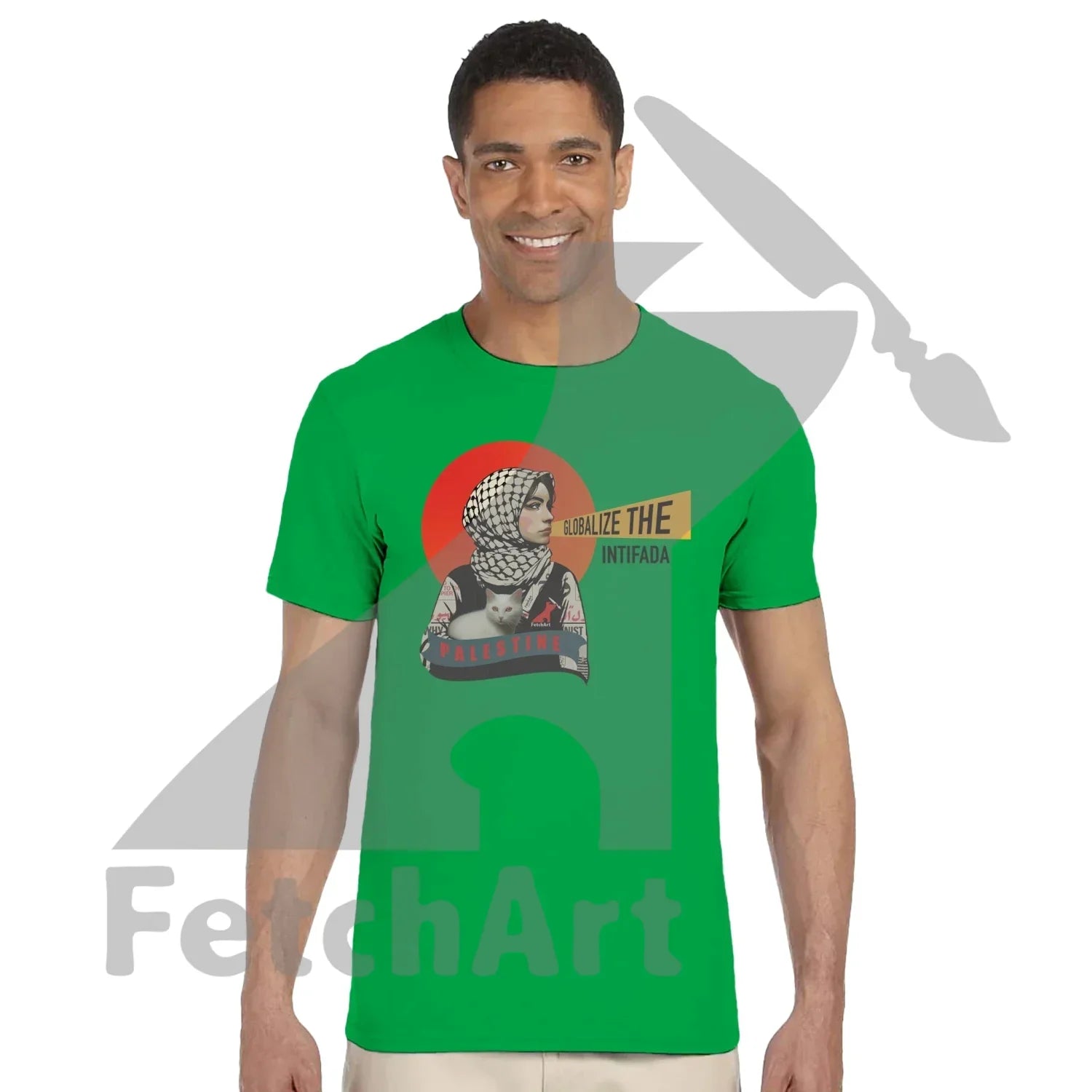 Unisex protest art t-shirt worn casually