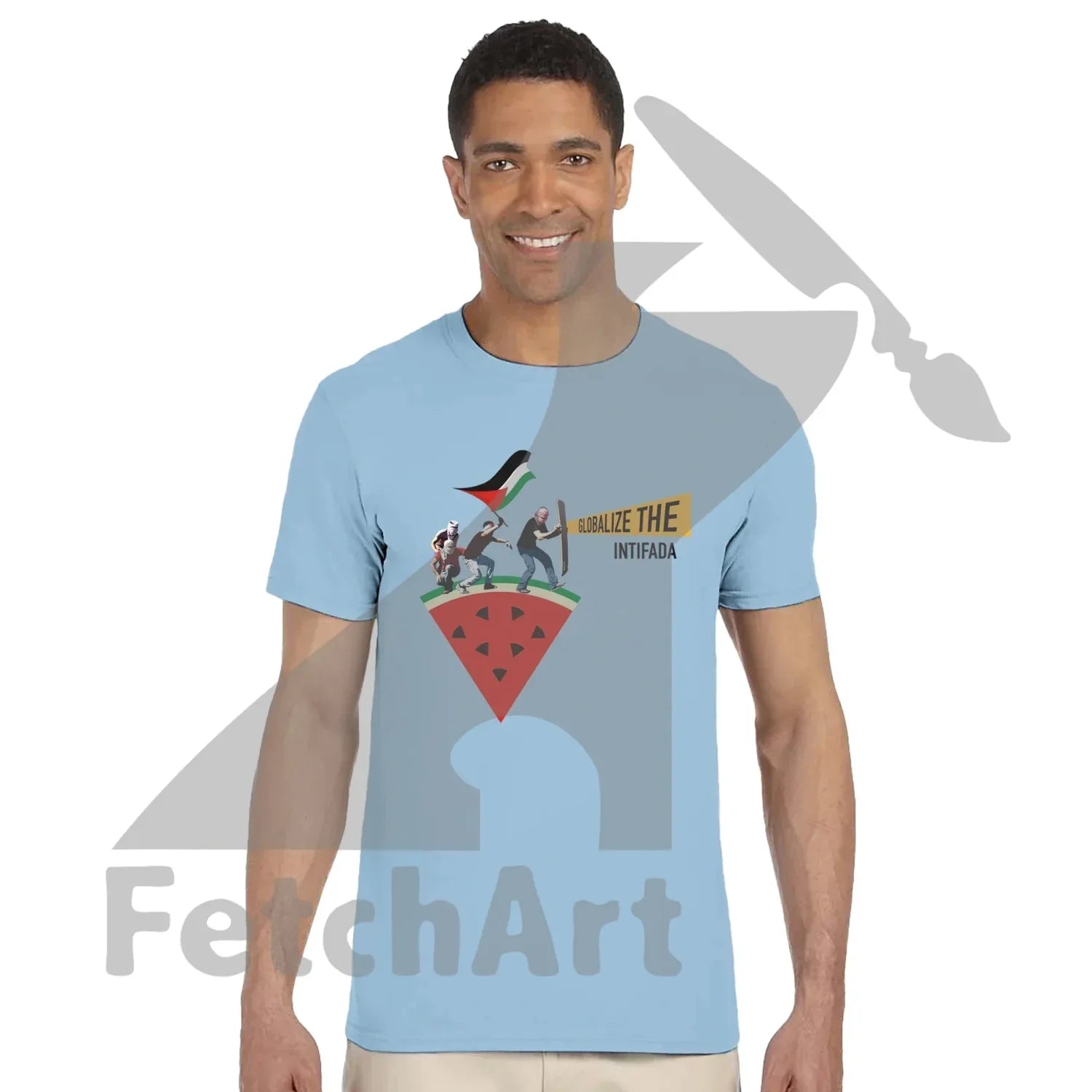 Unisex protest art t-shirt worn casually