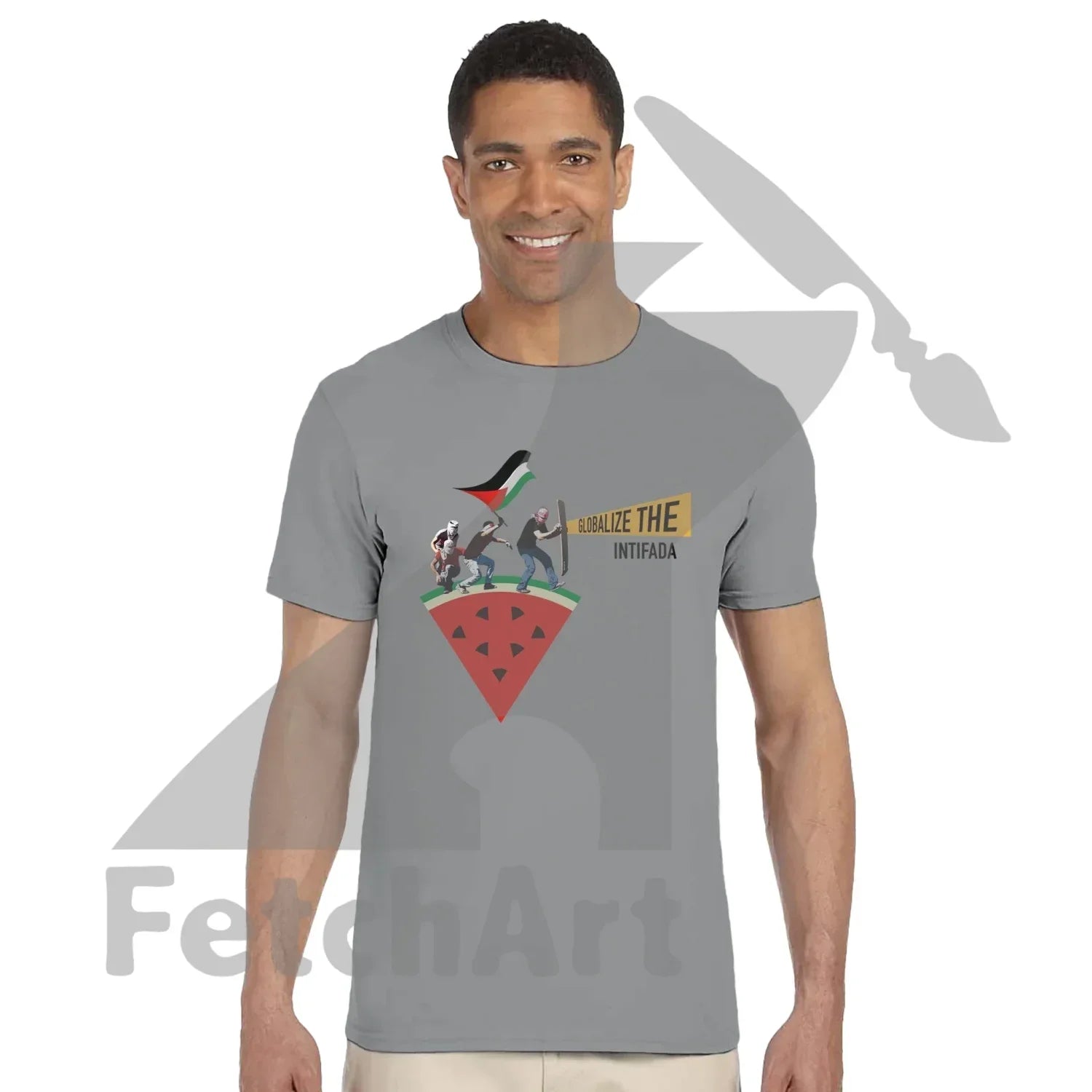 Unisex protest art t-shirt worn casually