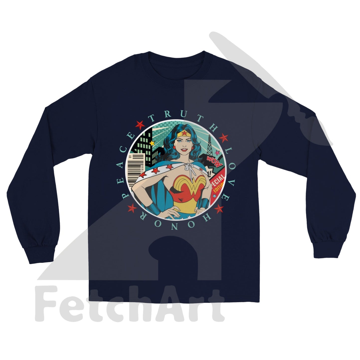 Empower Your Style with Wonder Woman Long Sleeve T-Shirt: Trendy Urban Fashion - Fetch Art