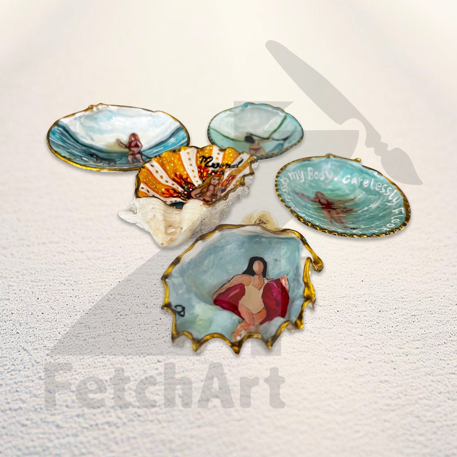 Seashell Acrylic Painting | Women and Mermaids | Original Resin Art Fetch Art