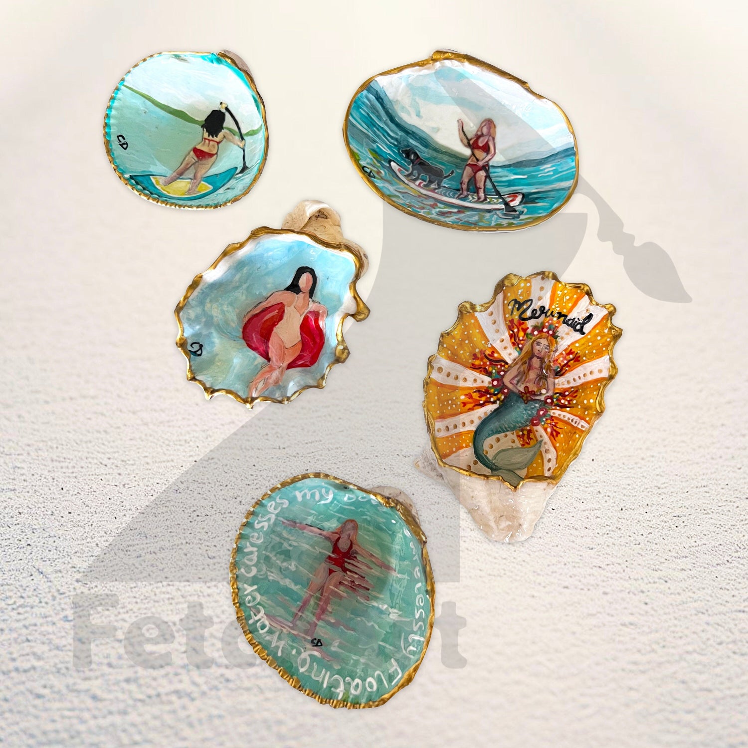 Seashell Acrylic Painting | Women and Mermaids | Original Resin Art Fetch Art