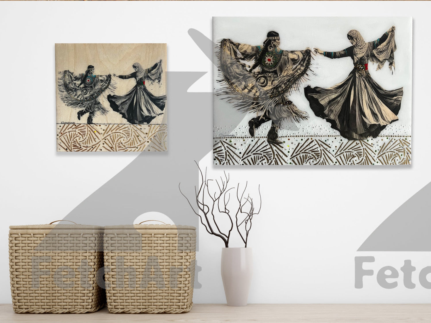 Female Freedom Dance: Original Handmade Paintings with Resin and Mixed Medium - Fetch Art