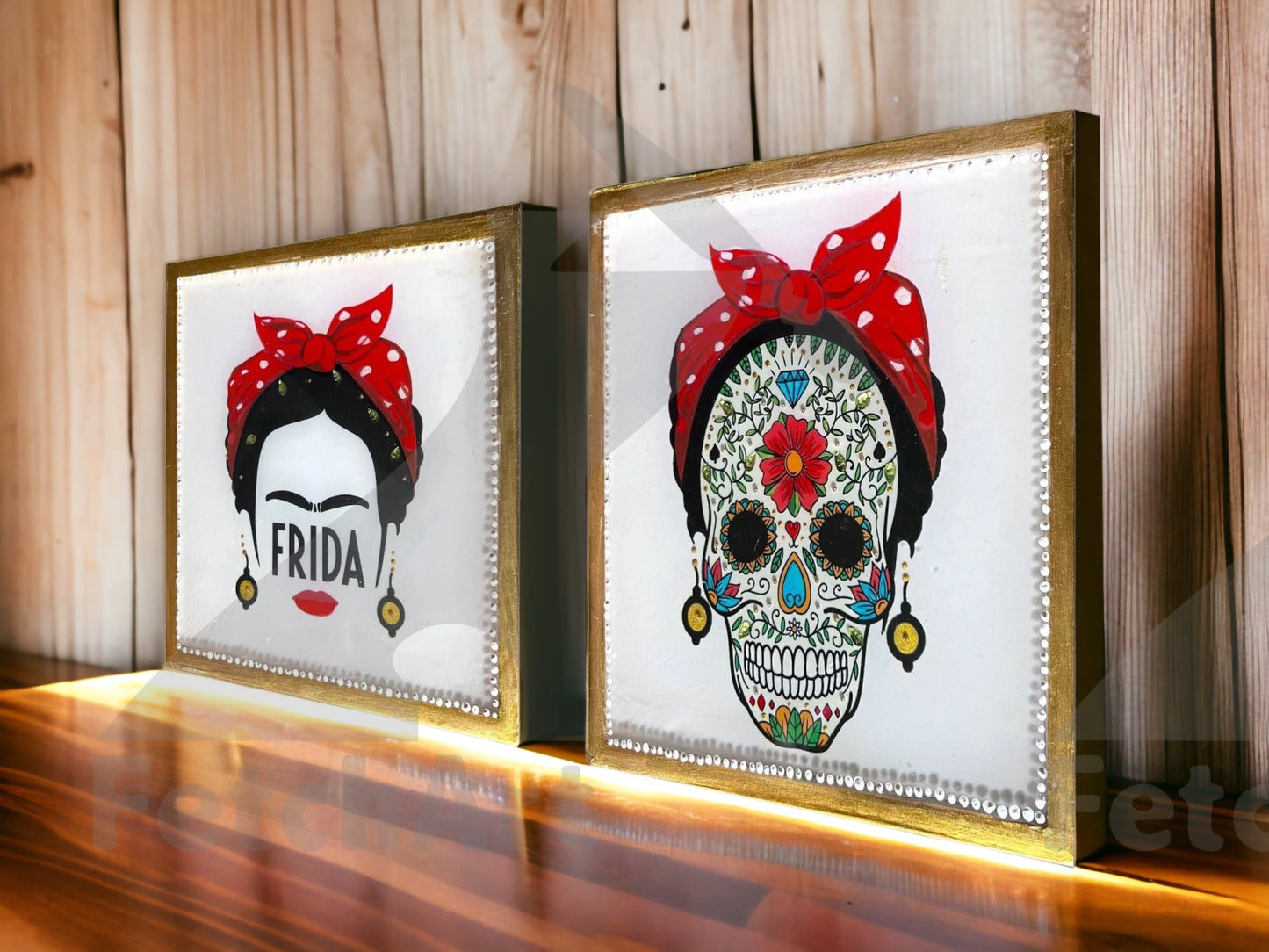 2 Acrylic Paintings with Coated Resin