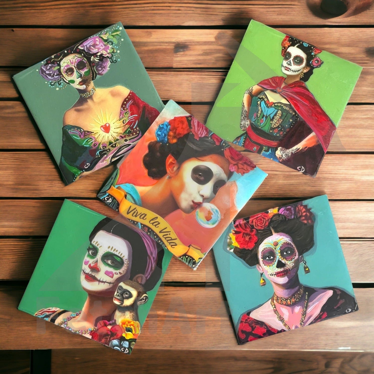 Frida Kahlo Inspired Women: Set of 6 Acrylic Paintings - Mixed Medium - Fetch Art