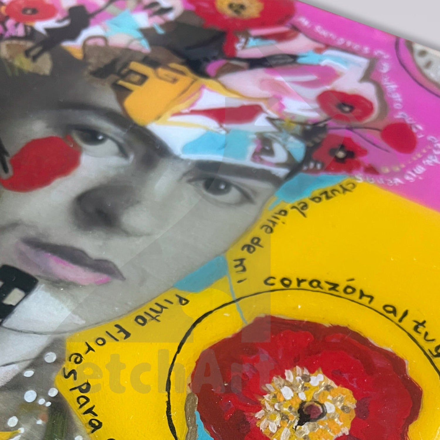 Frida Kahlo Portrait Original Artwork Collage and Acrylic on Wood Panel Acrylic