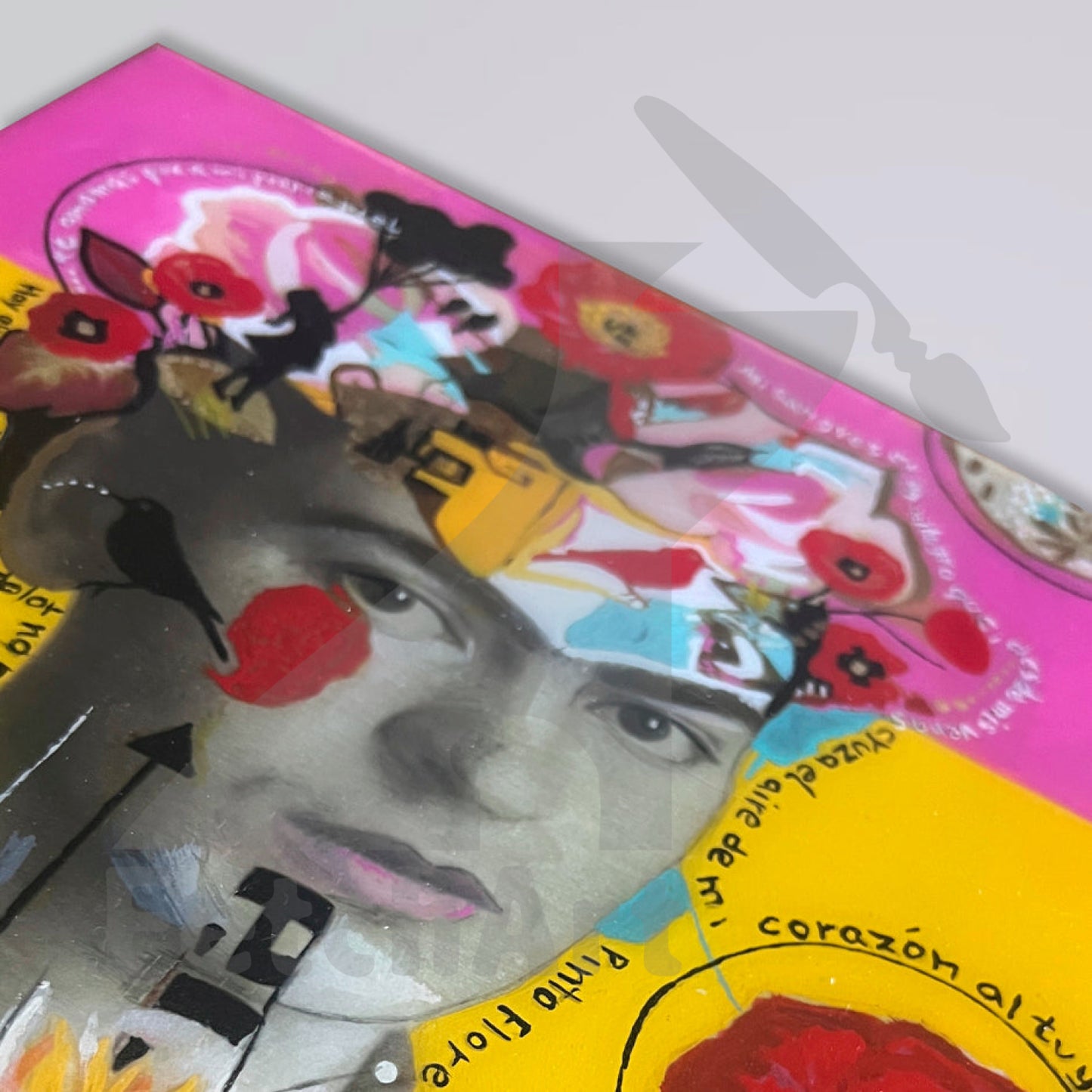 Frida Kahlo Portrait Original Artwork Collage and Acrylic on Wood Panel Acrylic