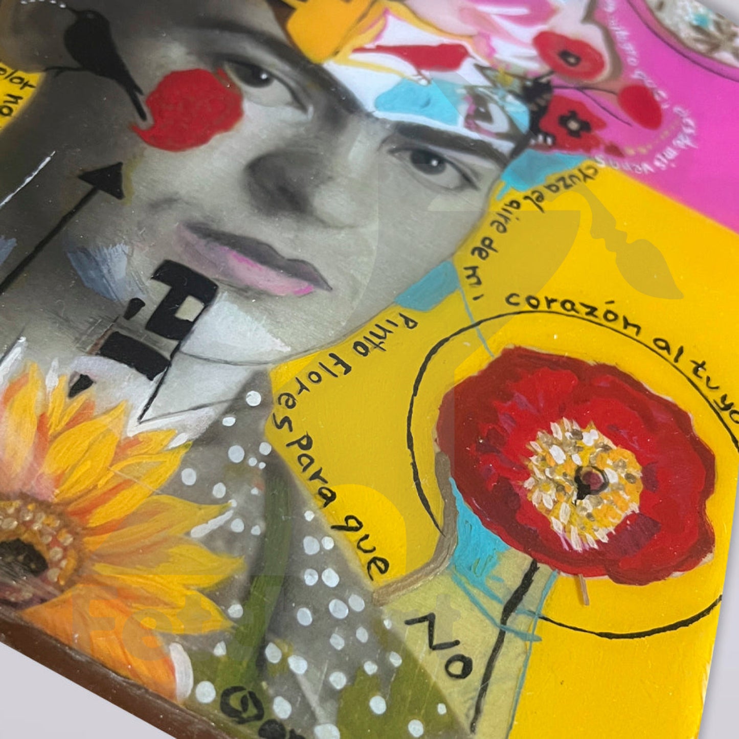 Frida Kahlo Portrait Original Artwork Collage and Acrylic on Wood Panel Acrylic