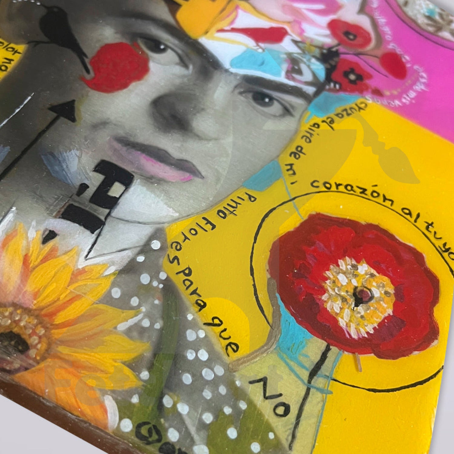 Frida Kahlo Portrait Original Artwork Collage and Acrylic on Wood Panel Acrylic