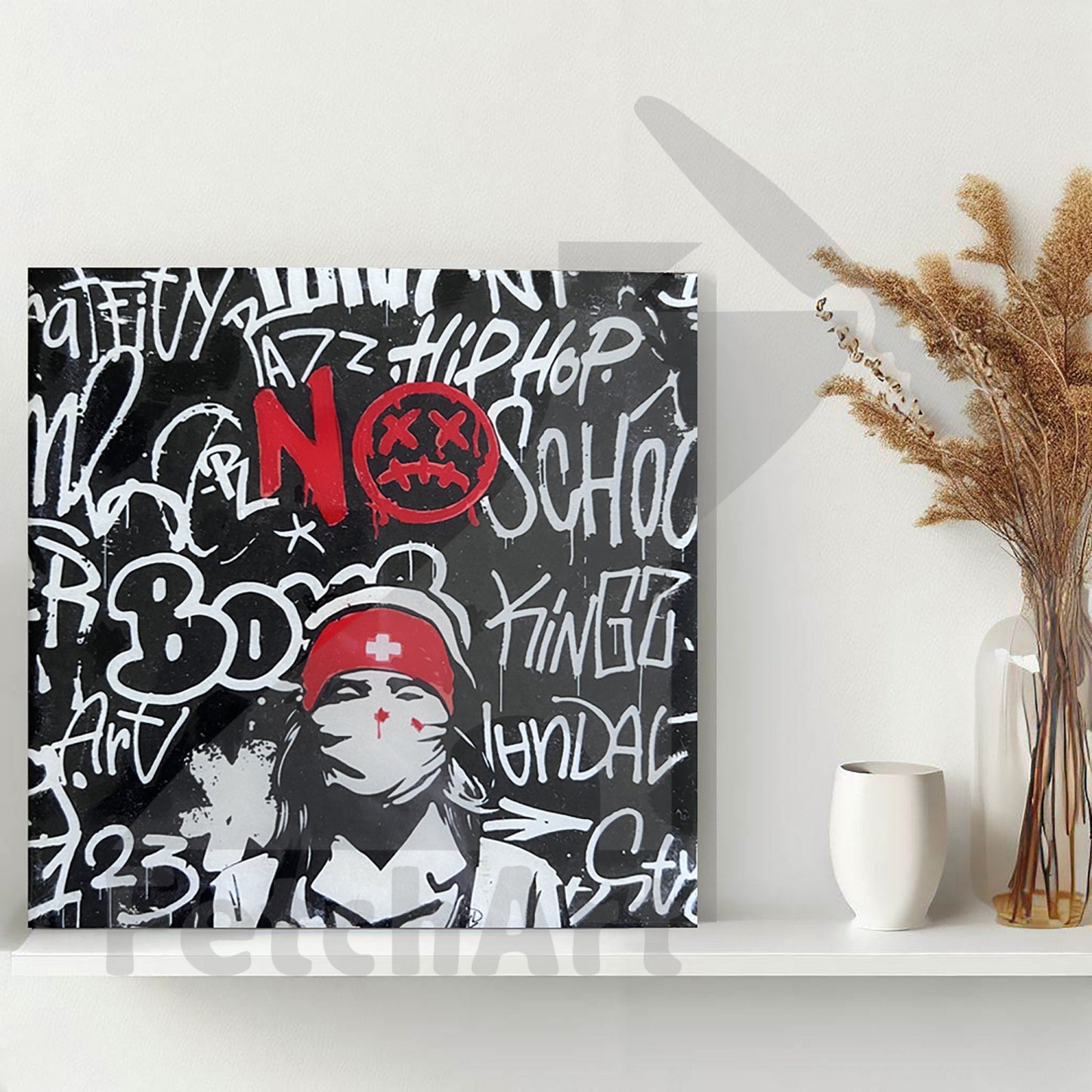 Graffiti-Inspired Acrylic Painting on Wood Canvas | Original Wall Decor | Street Art meets Expressionism Fetch Art