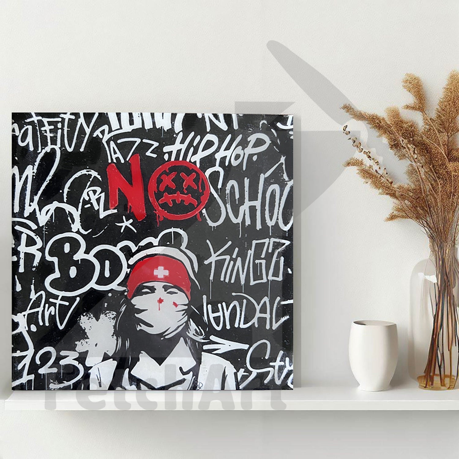 Graffiti-Inspired Acrylic Painting on Wood Canvas | Original Wall Decor | Street Art meets Expressionism Fetch Art