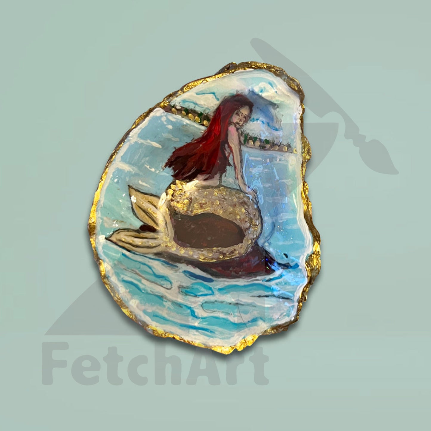 Hand painted mermaid seashell Art (Single Piece) 8cm X 6cm Bathroom Décor