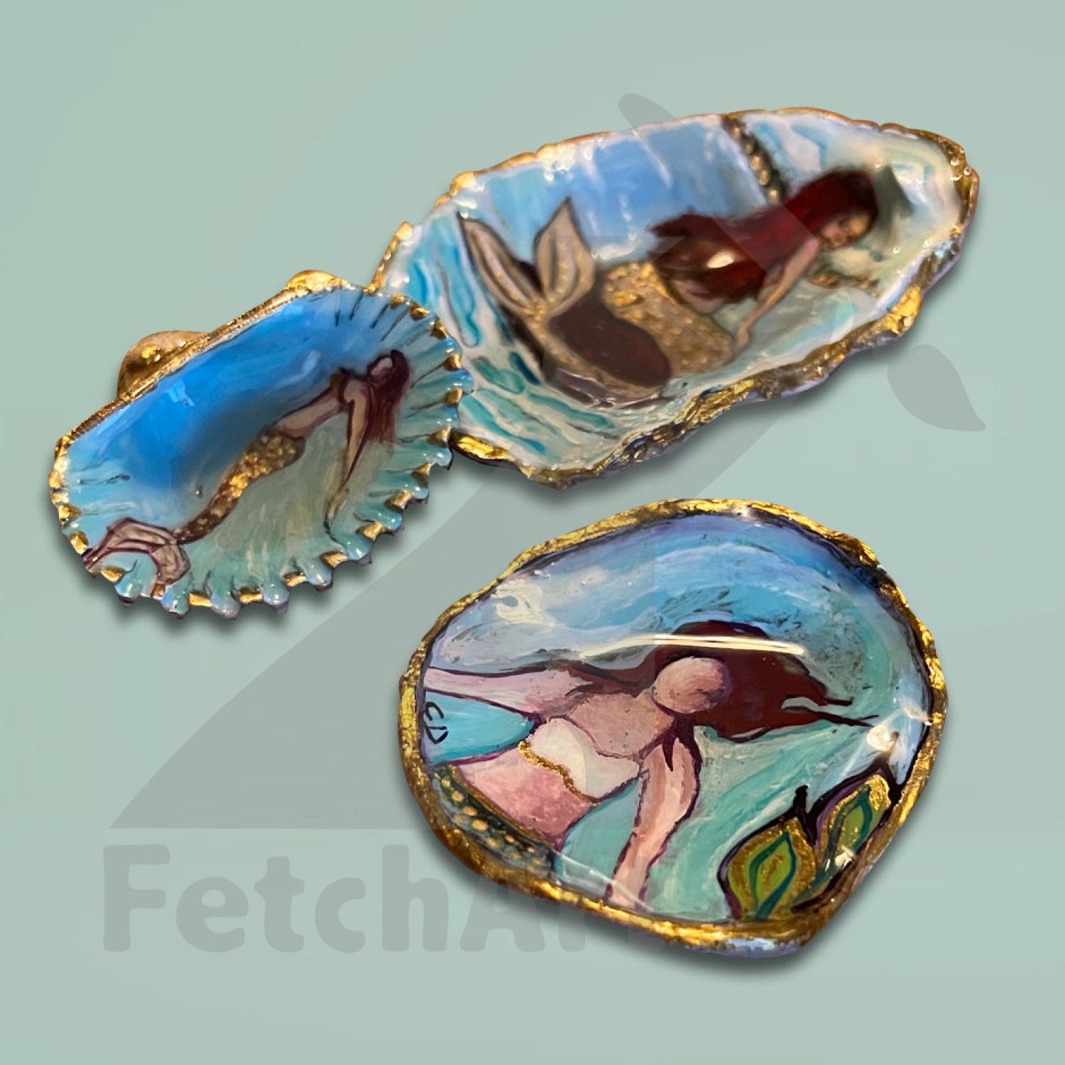 Hand painted mermaid seashell Art (Single Piece) Bathroom Décor