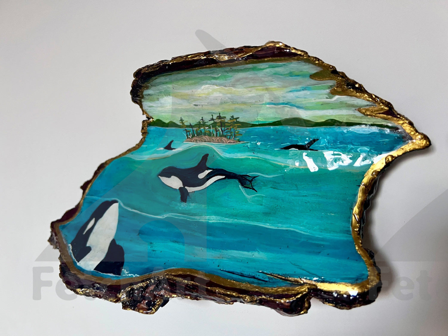 Hand-Painted Whale and Orca on Driftwood: Coastal Home Decor Artwork Fetch Art